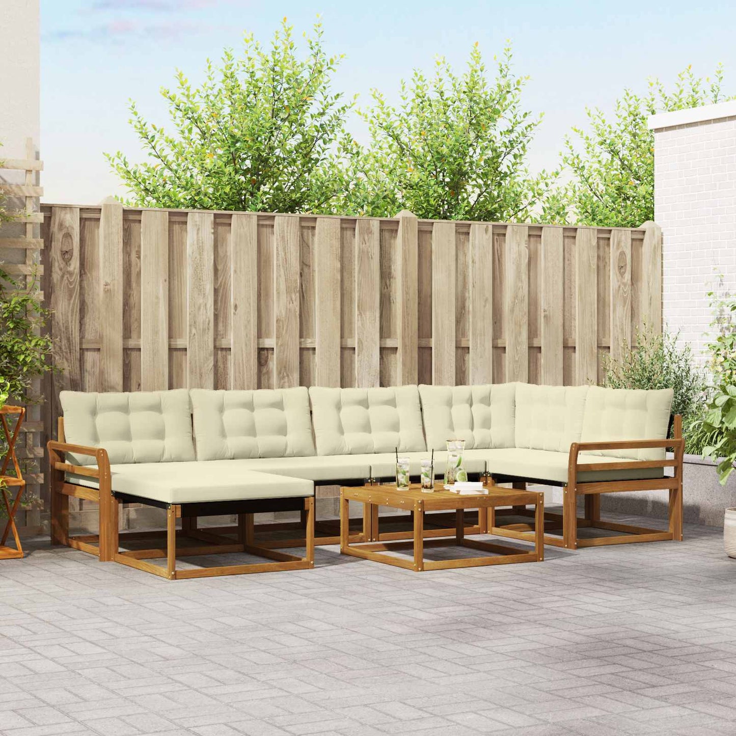 Outdoor-Sofagarnitur 19 pcs Natur und Creme Massivholz Akazie