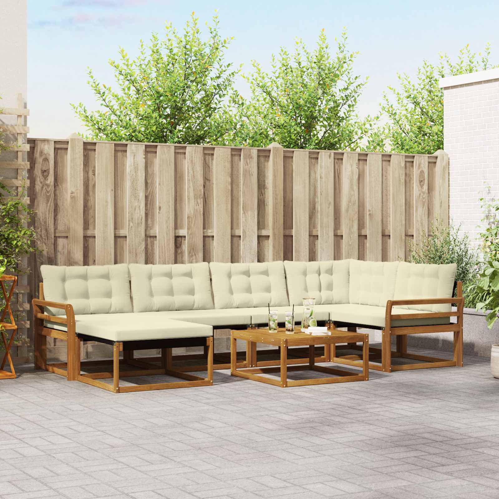 Outdoor-Sofagarnitur 19 pcs Natur und Creme Massivholz Akazie