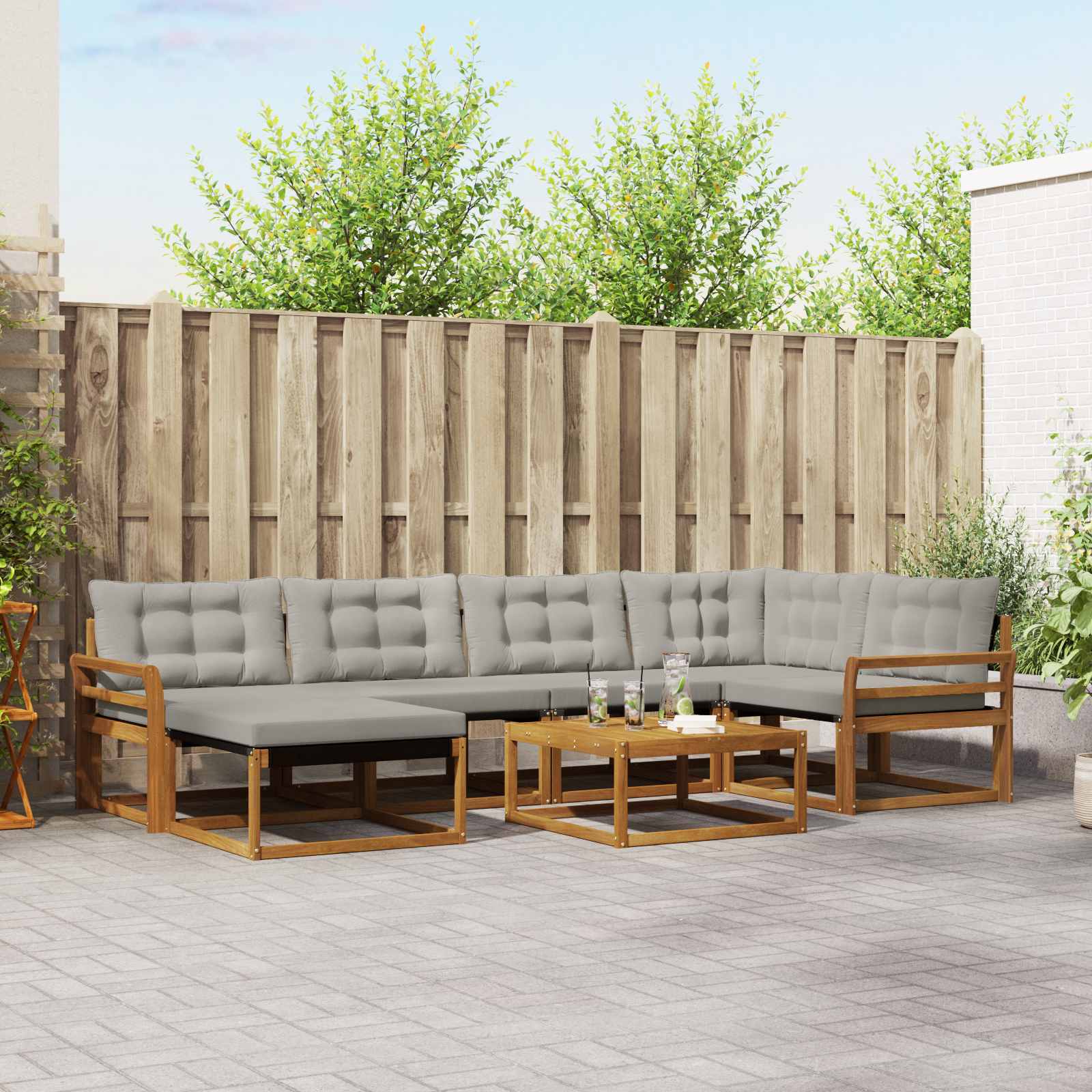 Outdoor-Sofagarnitur mit Kissen 7 pcs Natürlich und Hellgrau