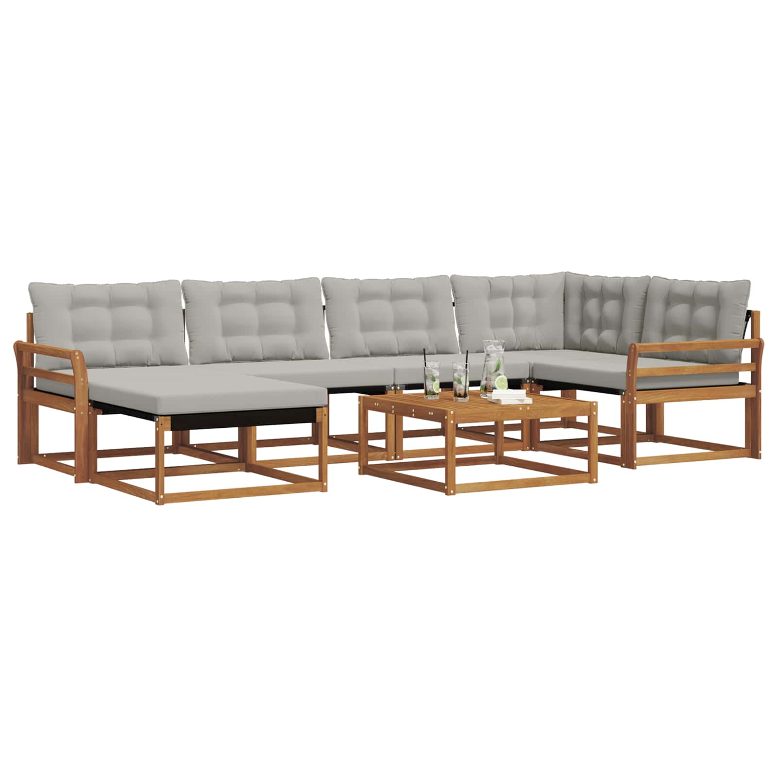 Outdoor-Sofagarnitur mit Kissen 7 pcs Natürlich und Hellgrau