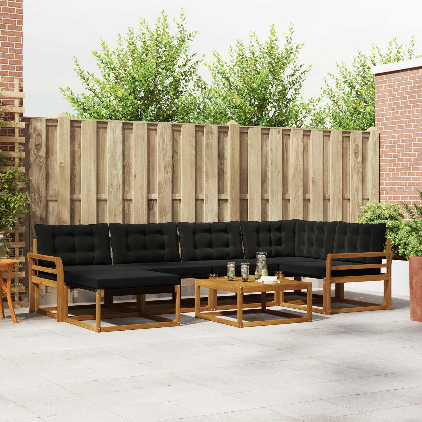 Outdoor-Sofagarnitur mit Kissen 19 pcs Natürlich und Schwarz