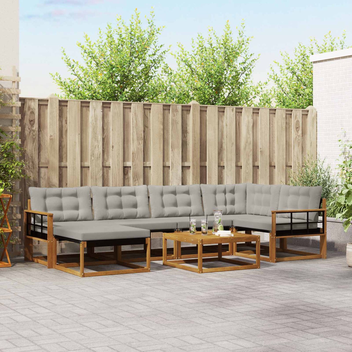 Outdoor-Sofagarnitur mit Kissen 7 pcs Natürlich und Hellgrau