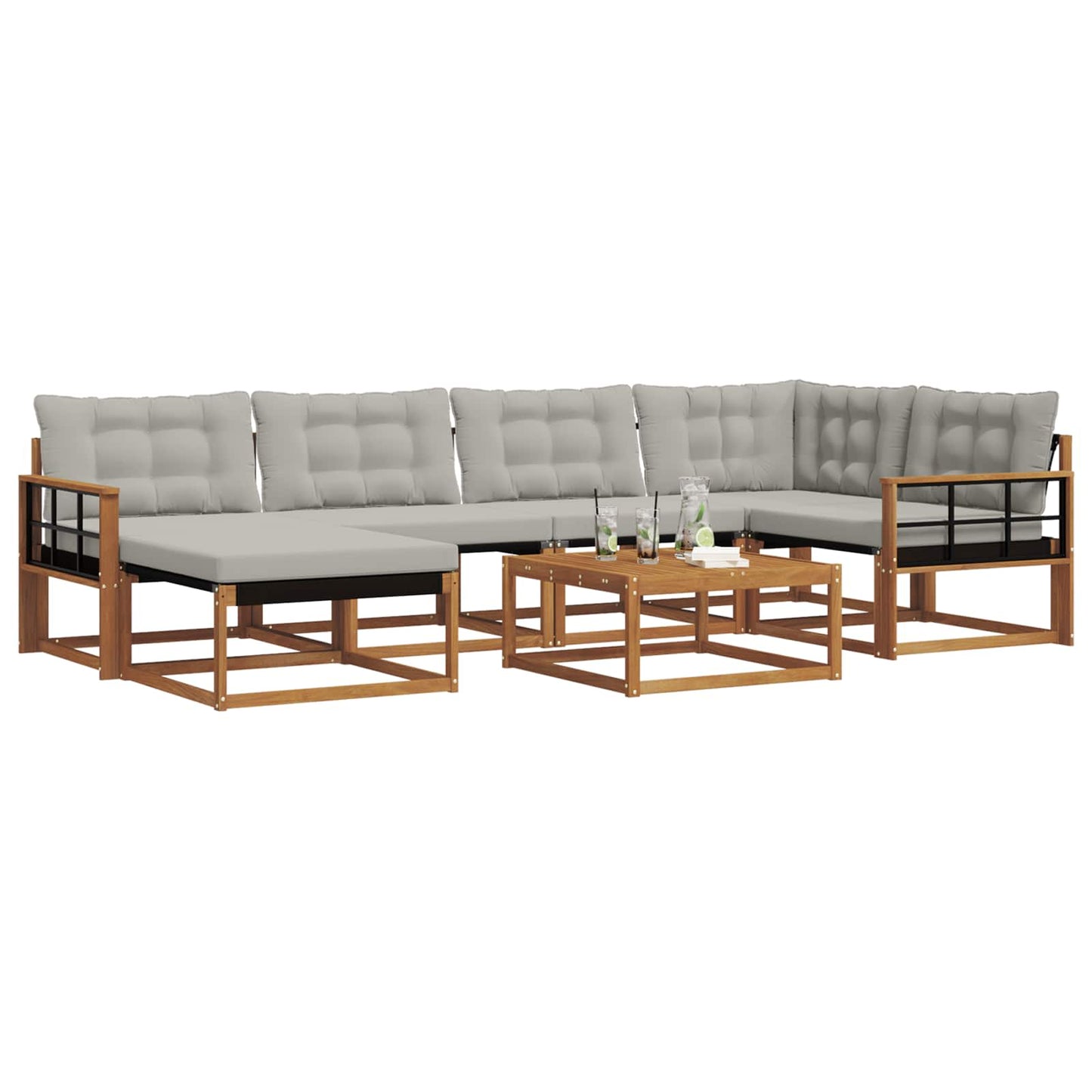 Outdoor-Sofagarnitur mit Kissen 7 pcs Natürlich und Hellgrau