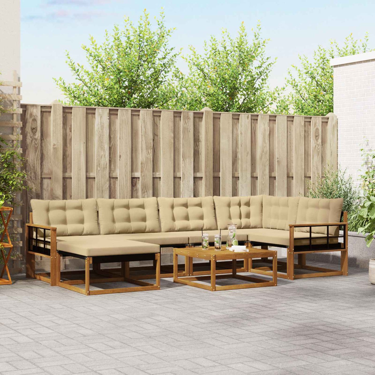 Outdoor-Sofagarnitur 19 pcs Natur und Beige Massivholz Akazie
