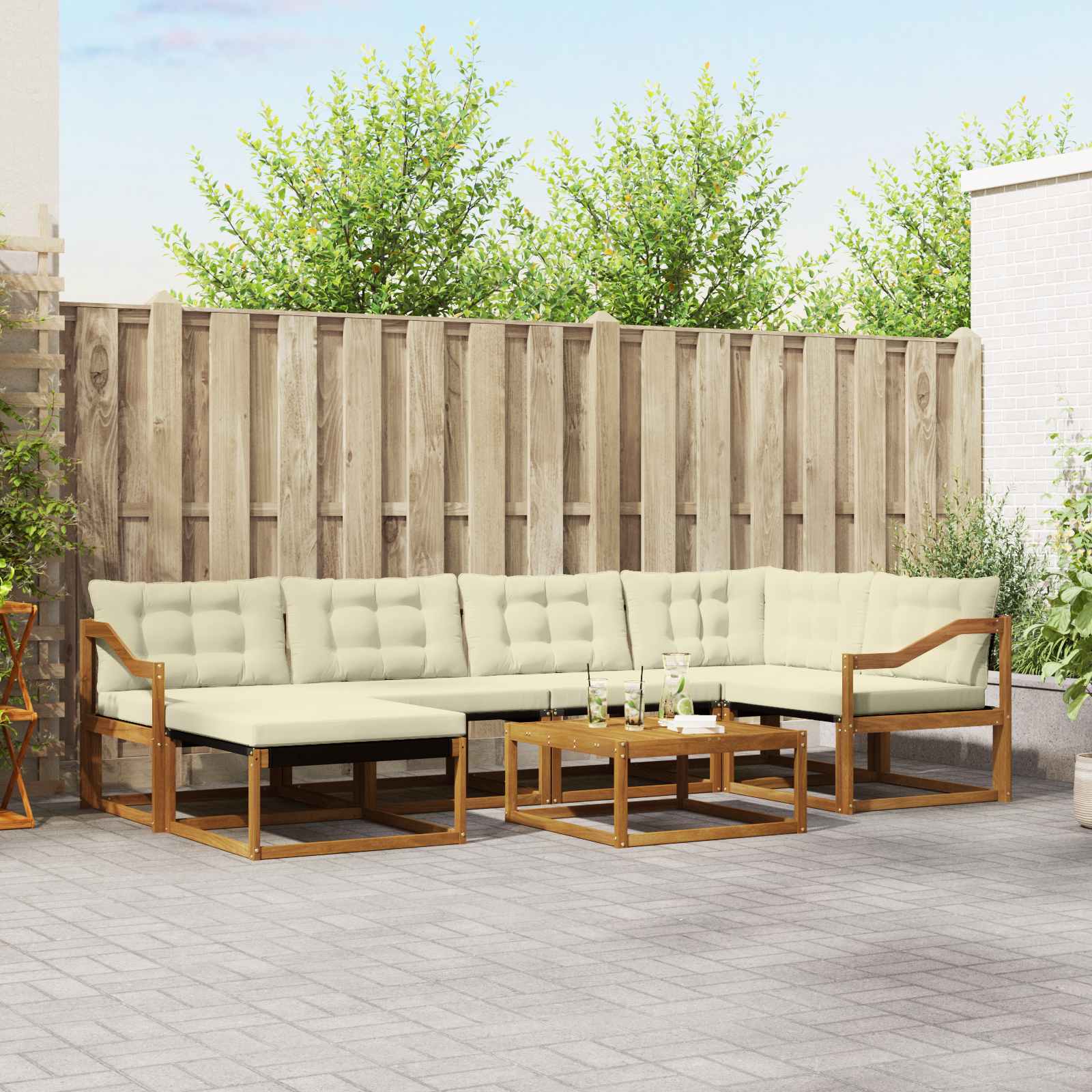 Outdoor-Sofagarnitur 19 pcs Natur und Creme Massivholz Akazie