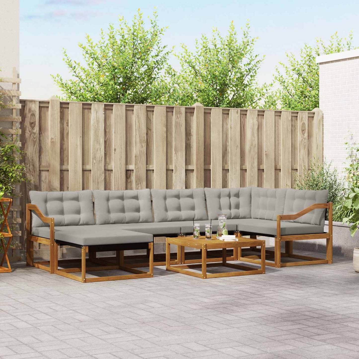 Outdoor-Sofagarnitur mit Kissen 7 pcs Natürlich und Hellgrau
