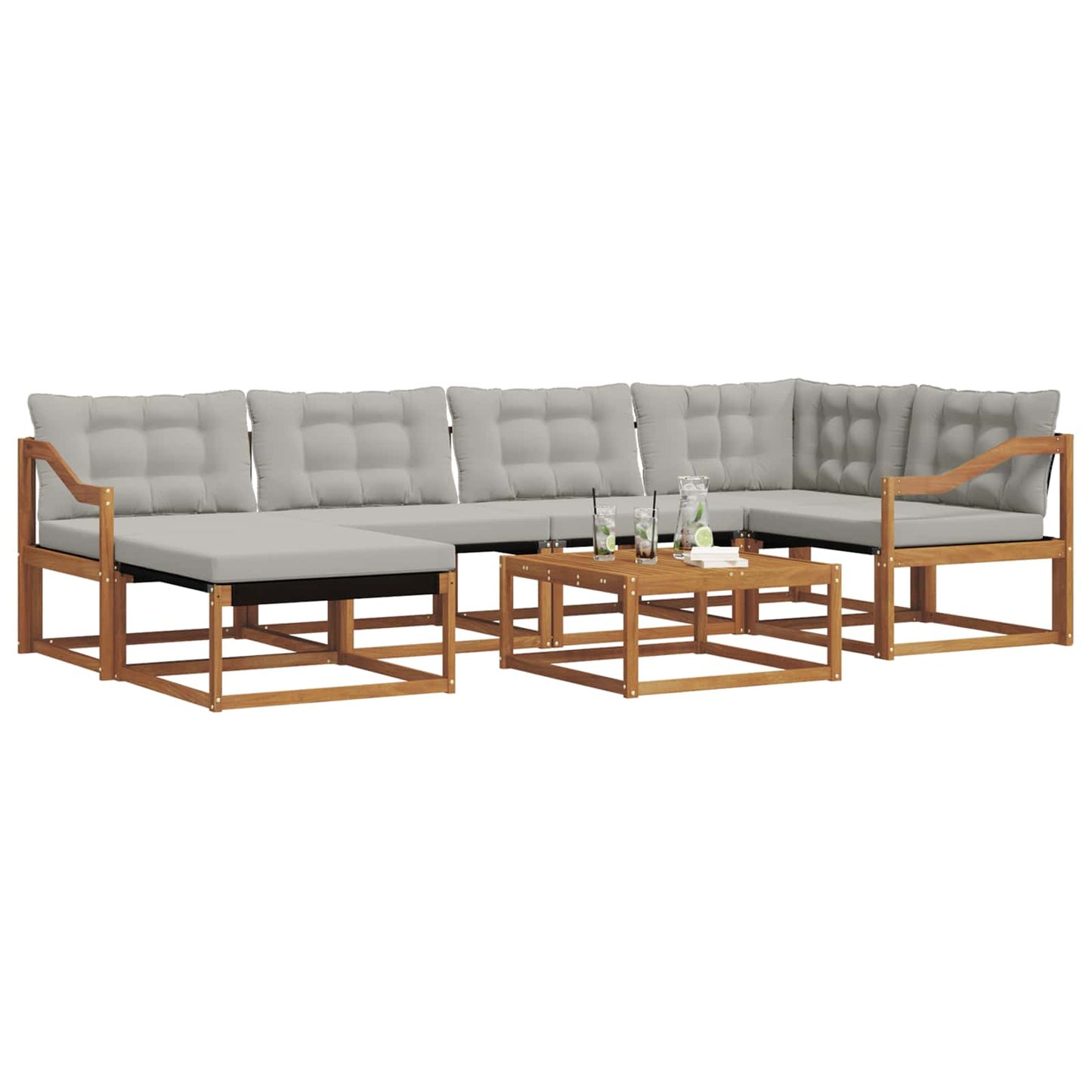 Outdoor-Sofagarnitur mit Kissen 7 pcs Natürlich und Hellgrau