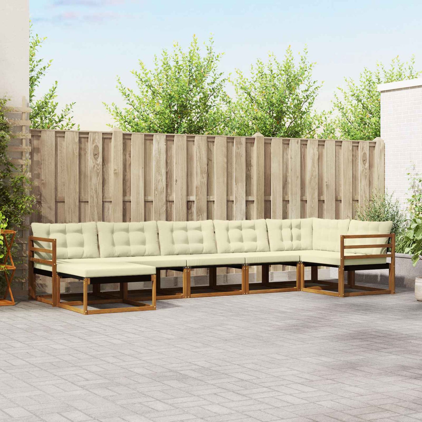 Outdoor-Sofagarnitur 7 stk. Natur und Creme Massivholz Akazie