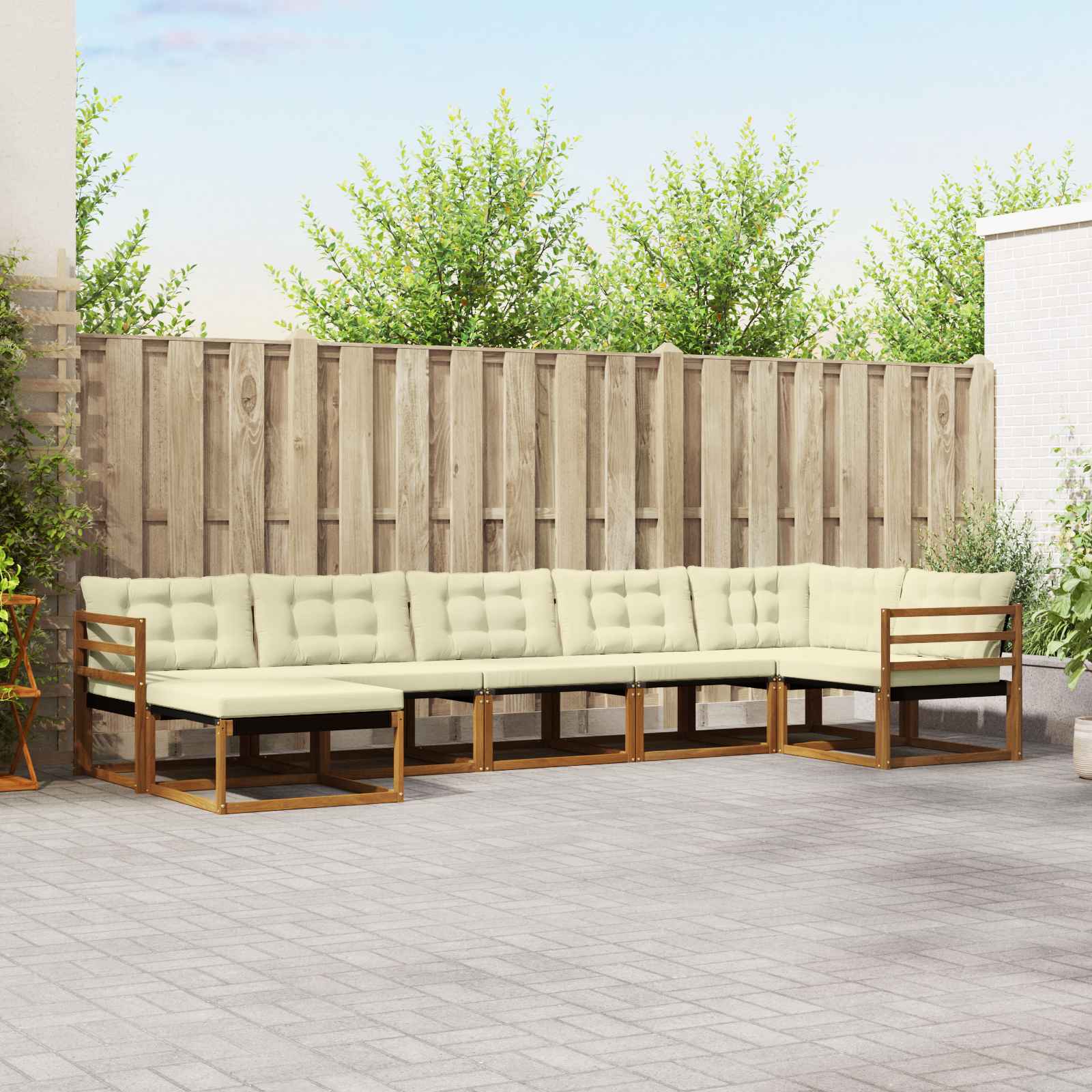 Outdoor-Sofagarnitur 7 stk. Natur und Creme Massivholz Akazie