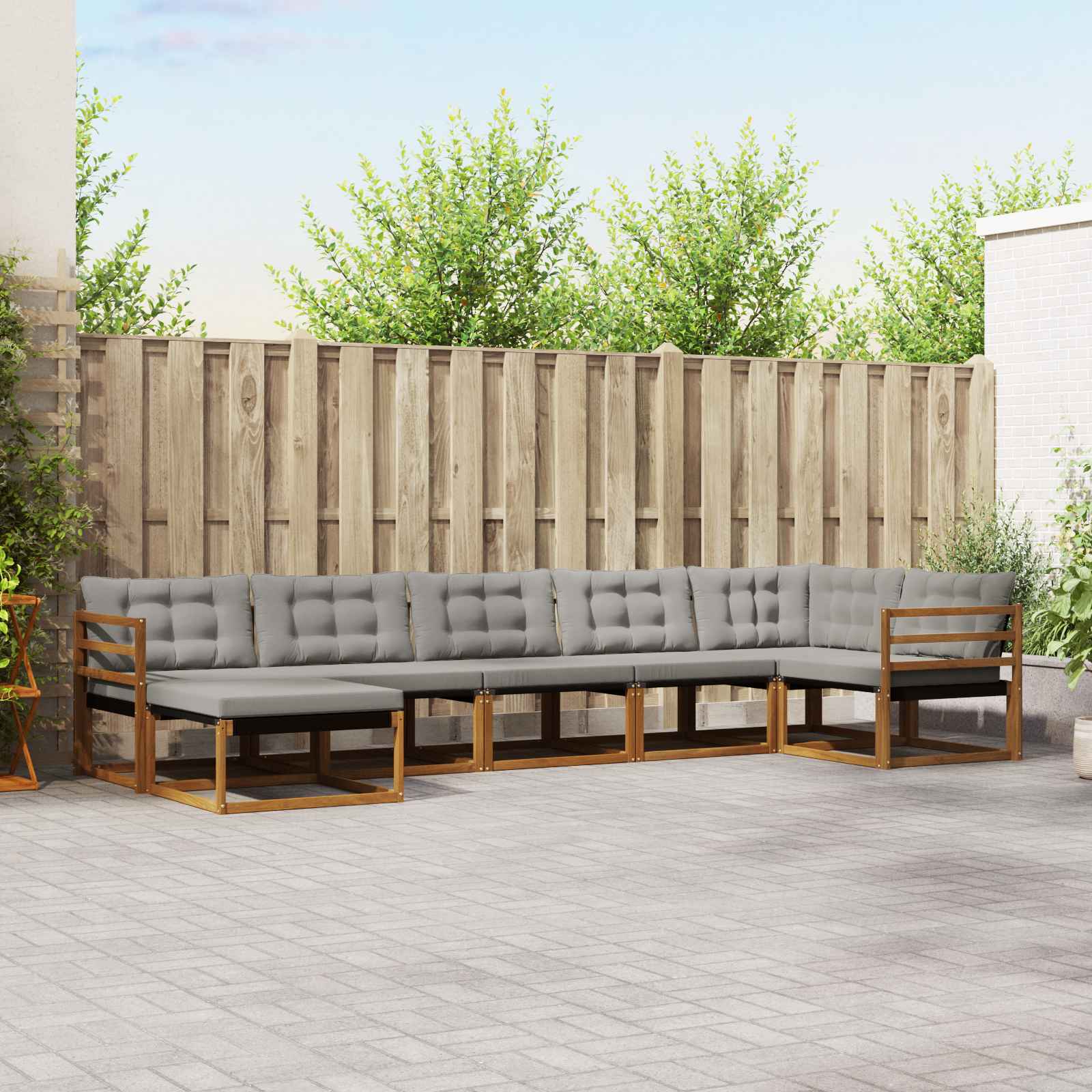 Outdoor-Sofagarnitur mit Kissen 7 pcs Natürlich und Hellgrau