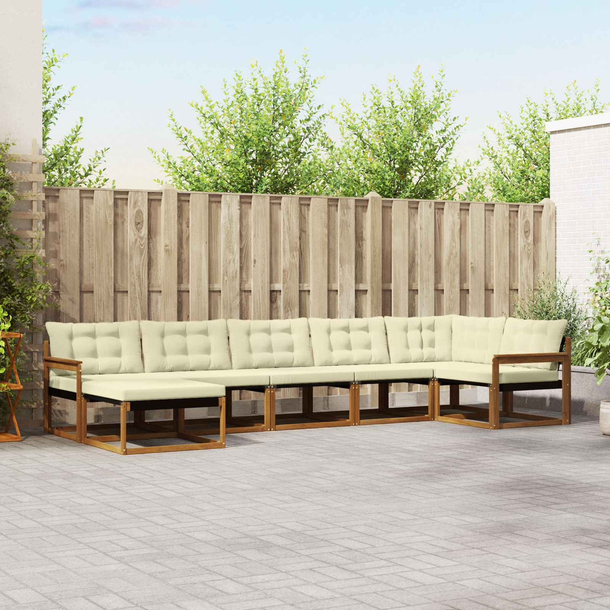 Outdoor-Sofagarnitur 7 stk. Natur und Creme Massivholz Akazie