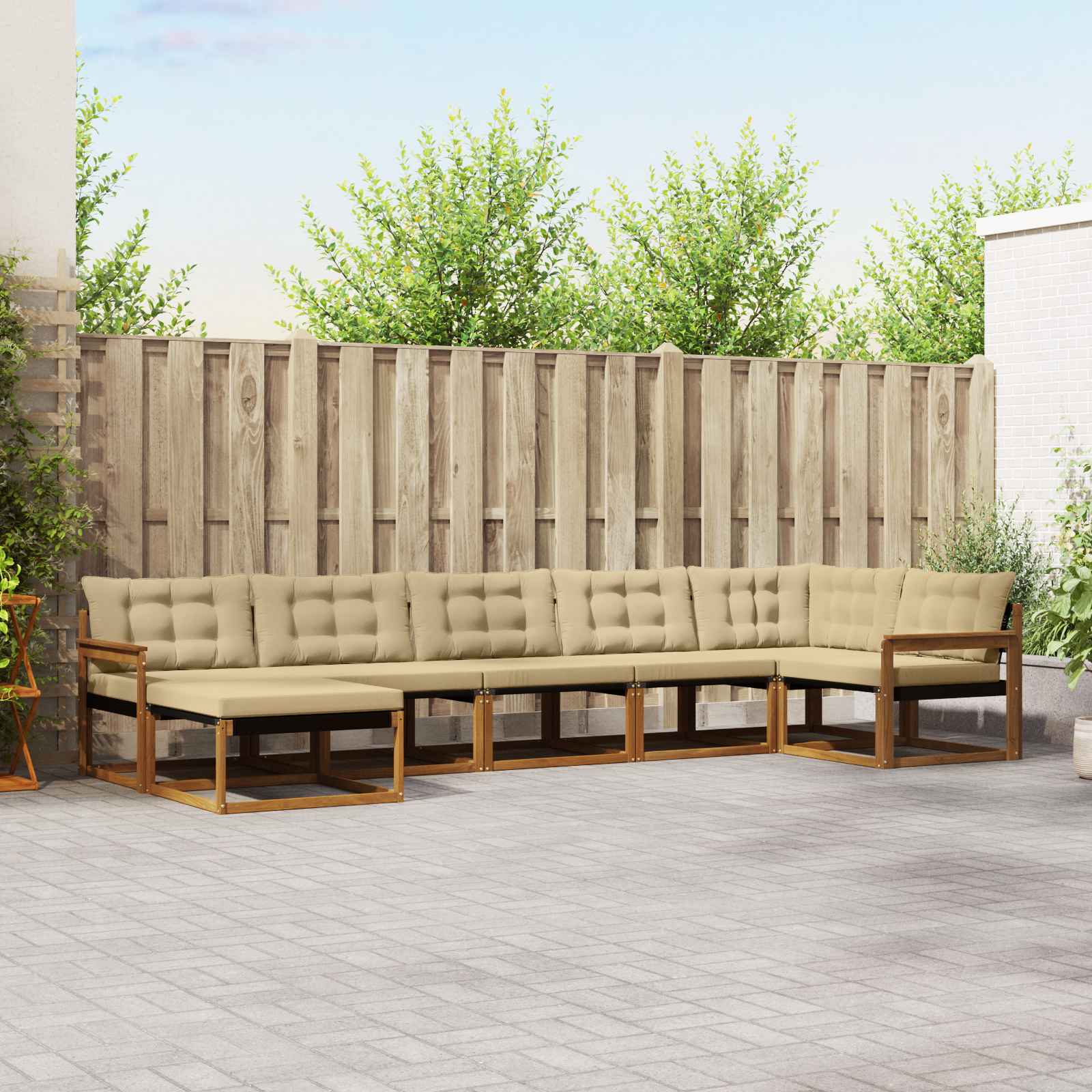 Outdoor-Sofagarnitur 7 stk. Natur und Beige Massivholz Akazie