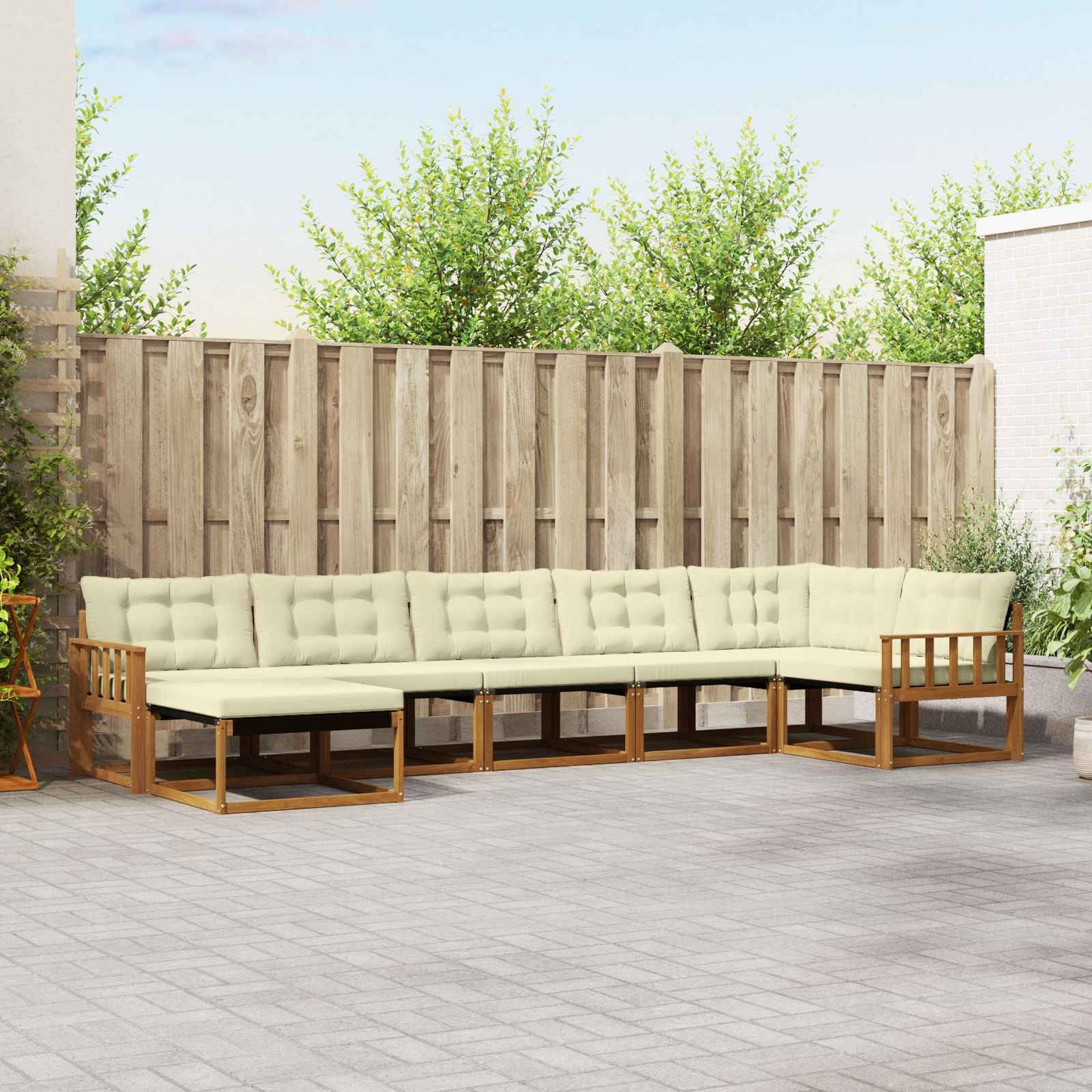 Outdoor-Sofagarnitur mit Kissen 7 pcs Natur und Creme