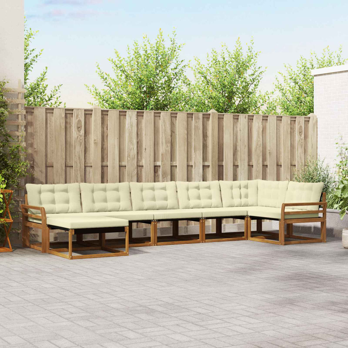 Outdoor-Sofagarnitur 7 stk. Natur und Creme Massivholz Akazie