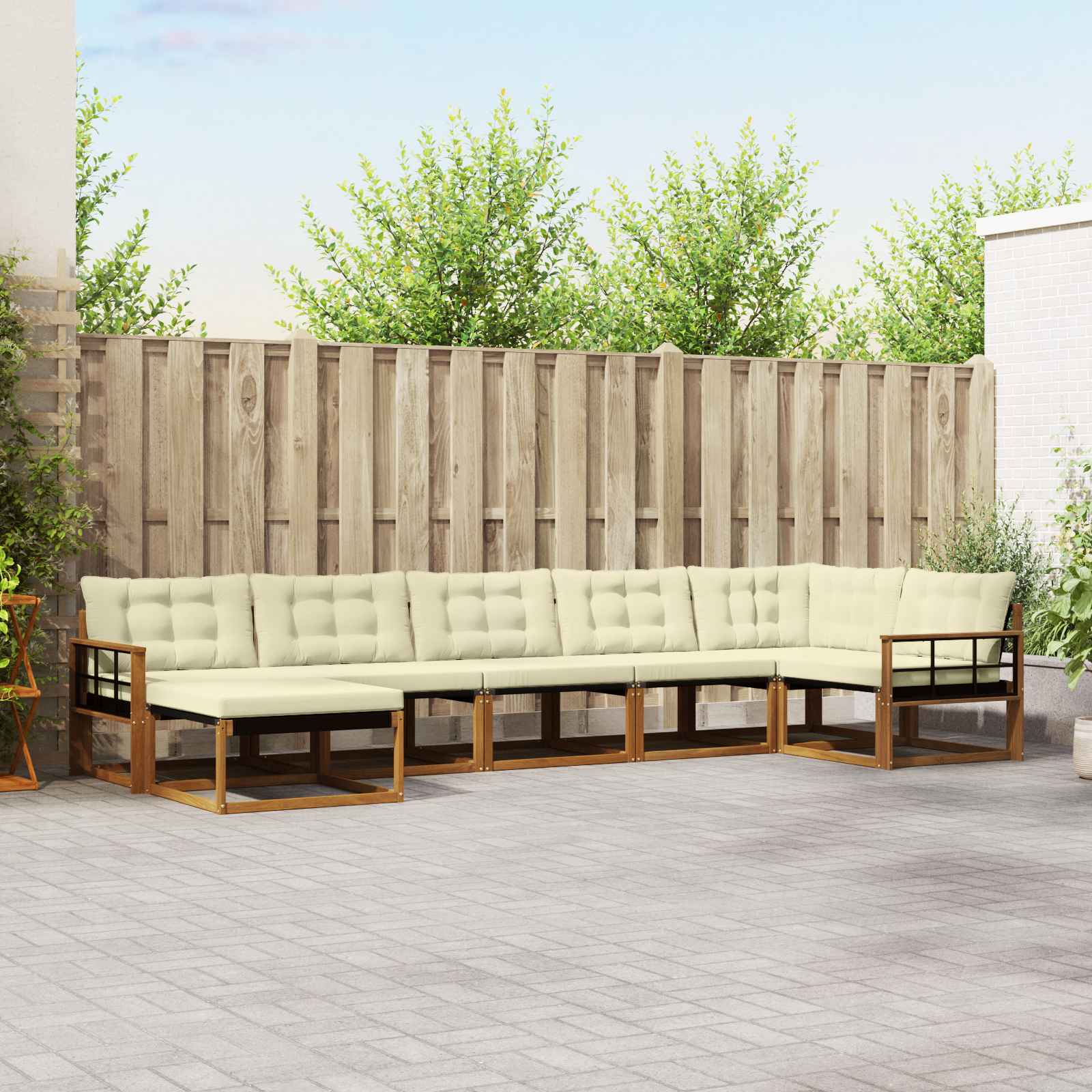 Outdoor-Sofagarnitur 7 stk. Natur und Creme Massivholz Akazie