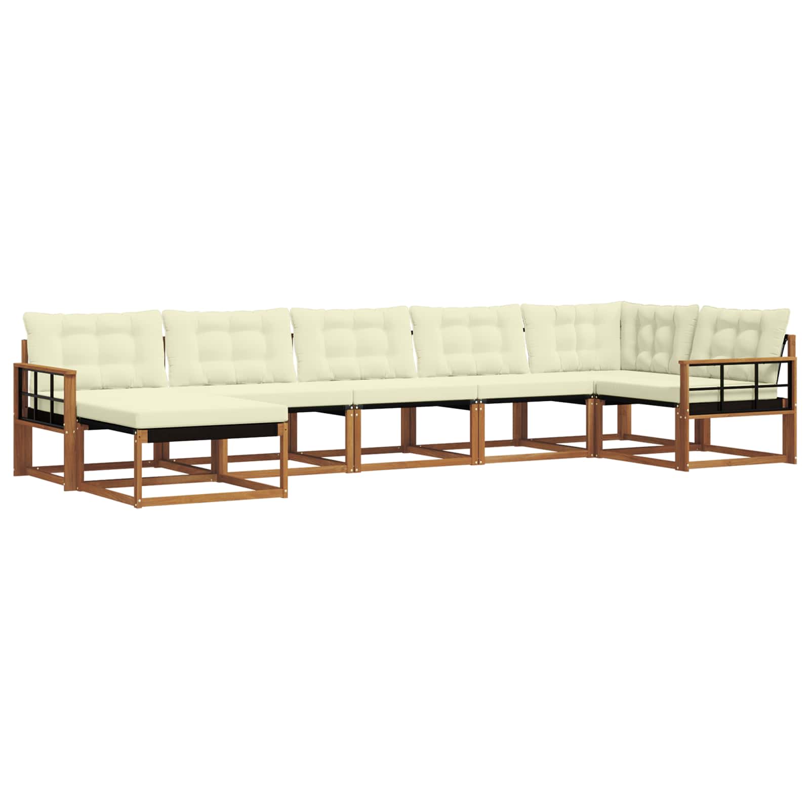 Outdoor-Sofagarnitur 7 stk. Natur und Creme Massivholz Akazie