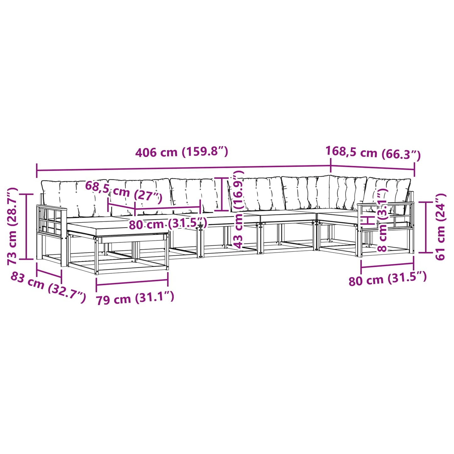 Outdoor-Sofagarnitur 7 stk. Natur und Creme Massivholz Akazie