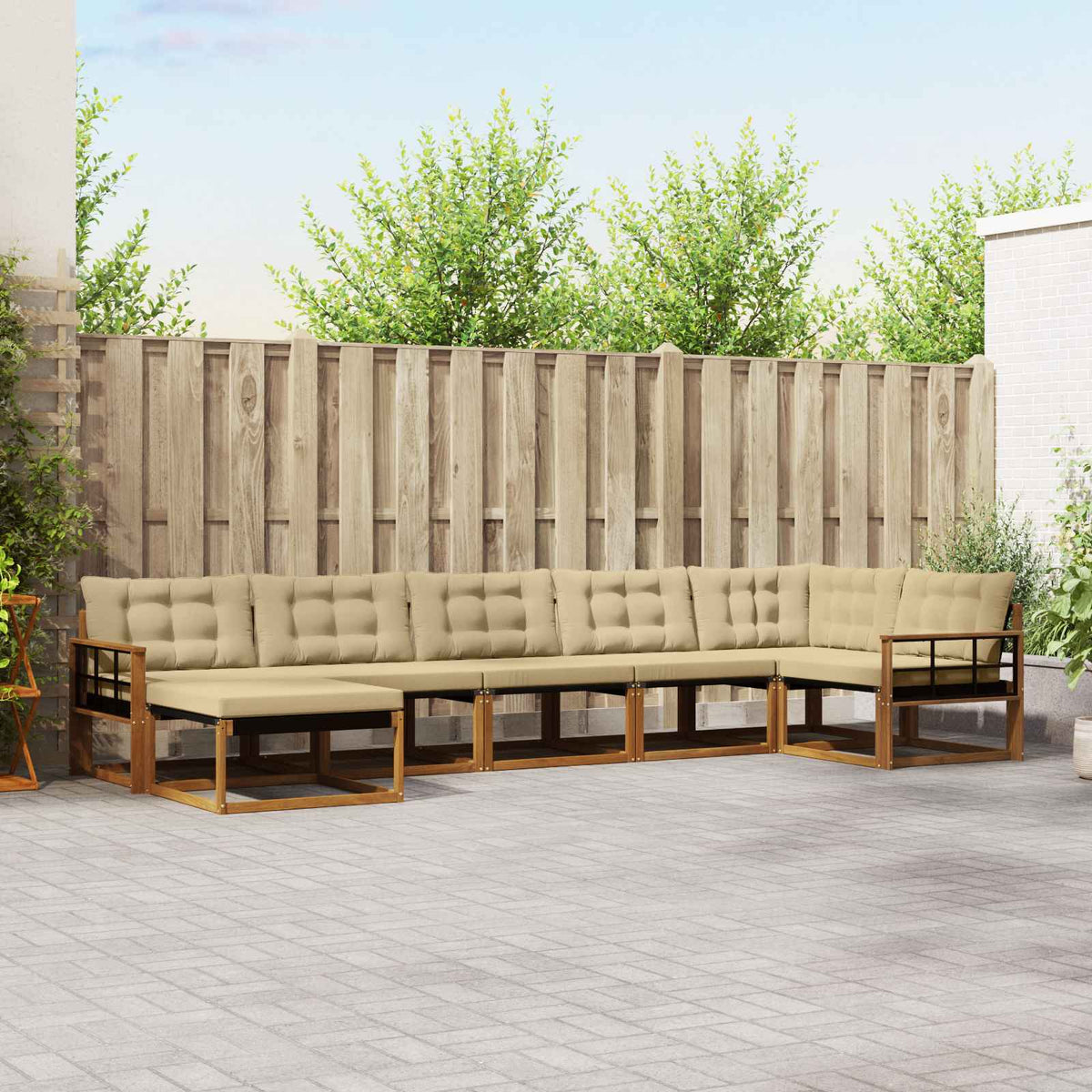 Outdoor-Sofagarnitur 7 stk. Natur und Beige Massivholz Akazie