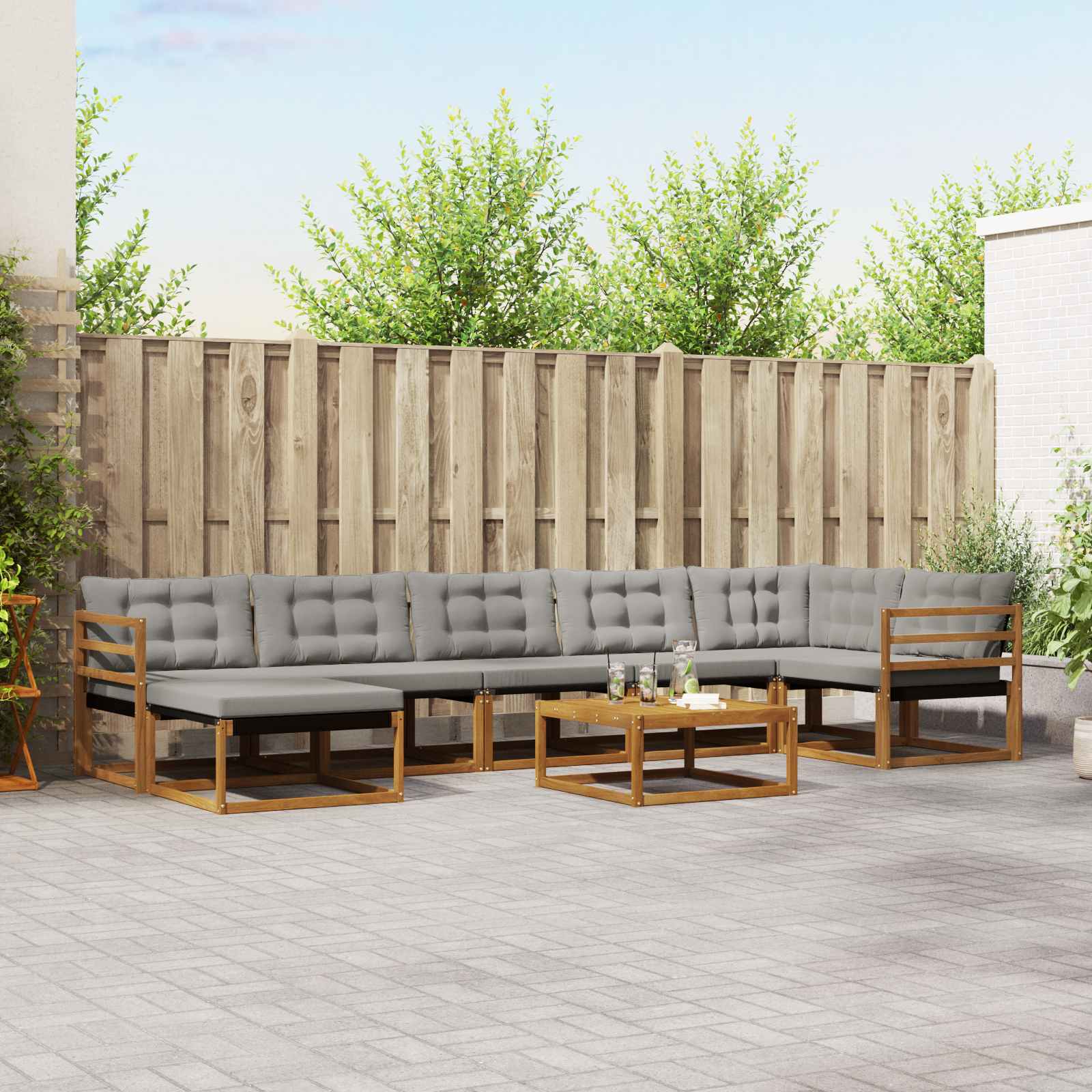 Outdoor-Sofagarnitur mit Kissen 8 pcs Natürlich und Hellgrau