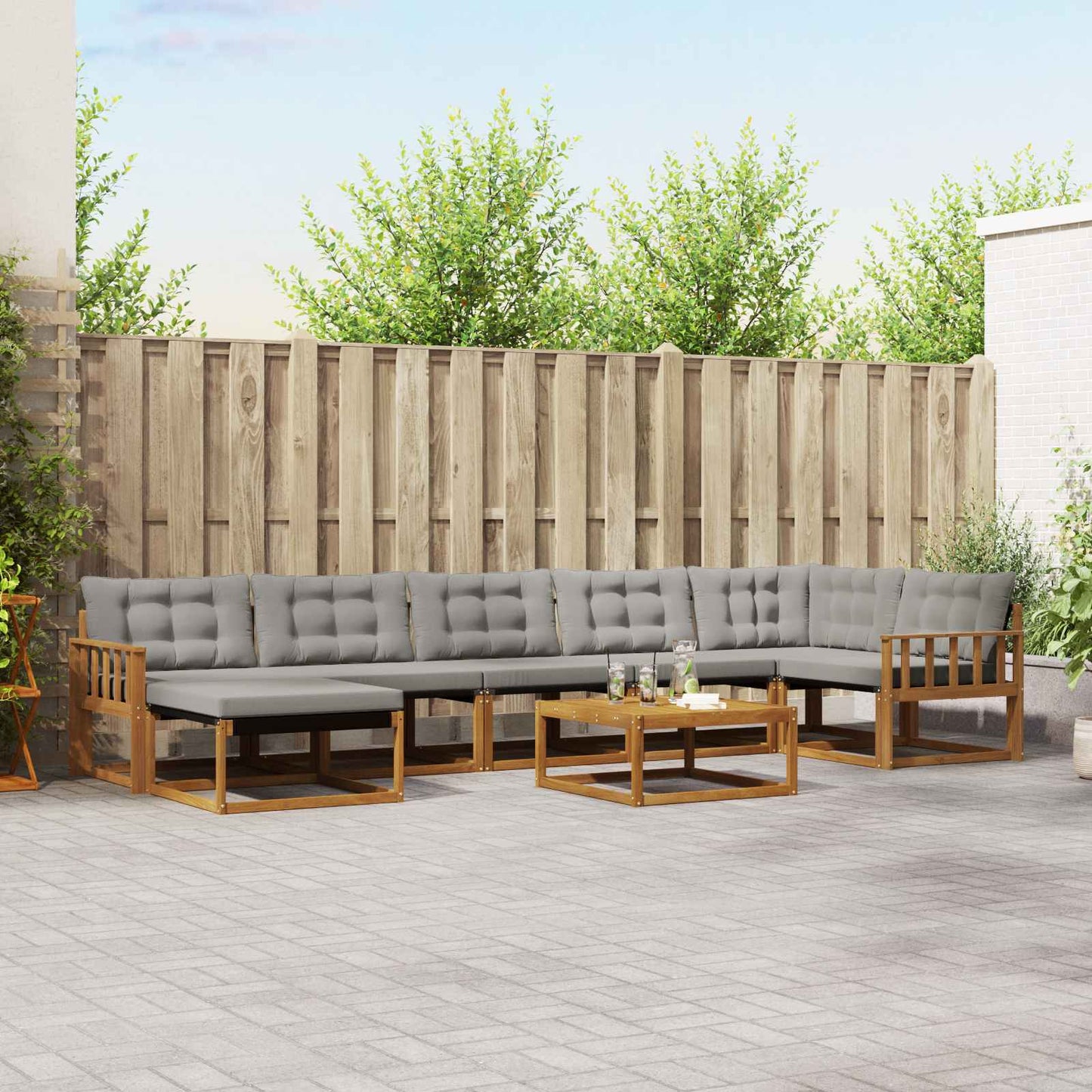 Outdoor-Sofagarnitur mit Kissen 8 pcs Natürlich und Hellgrau