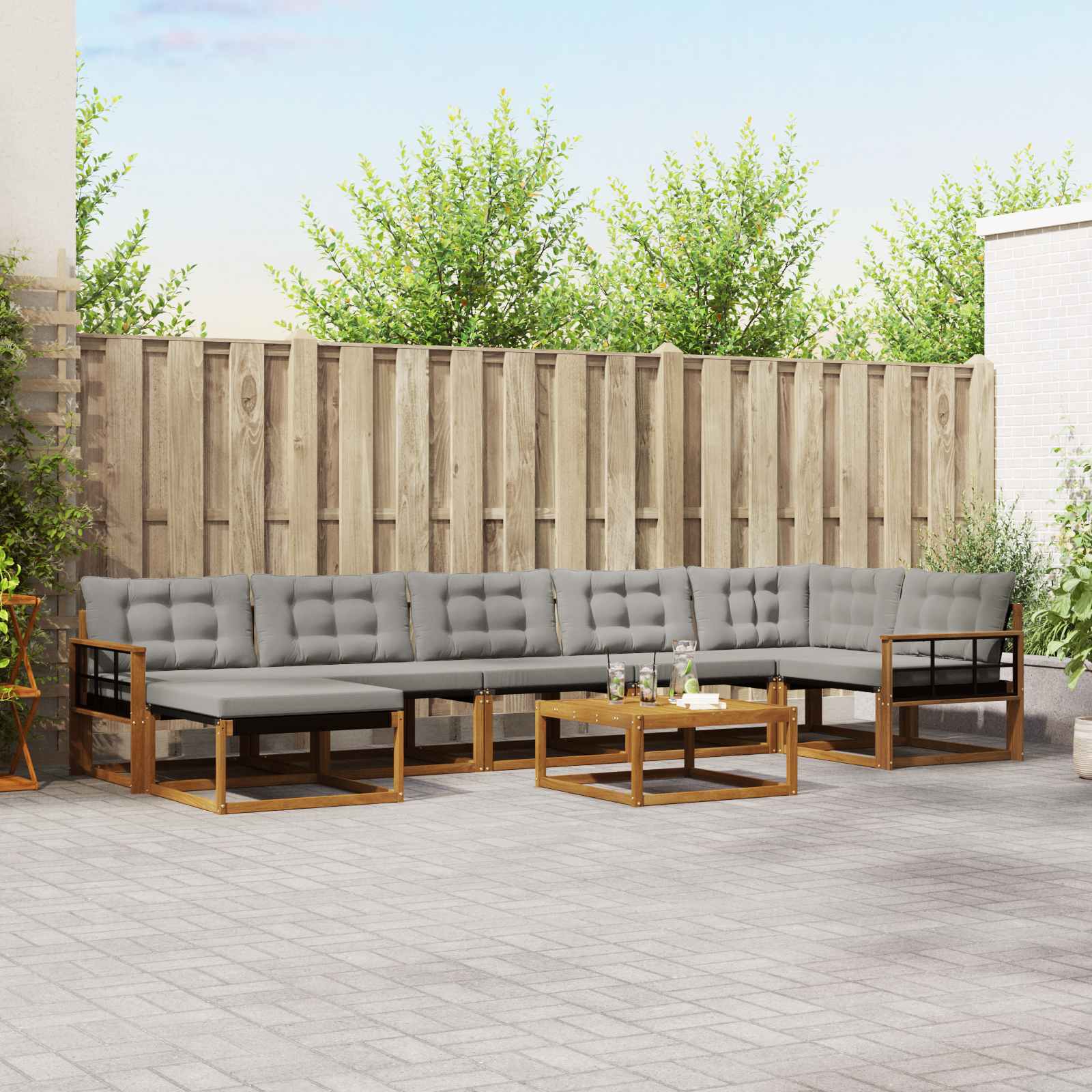 Outdoor-Sofagarnitur mit Kissen 8 pcs Natürlich und Hellgrau