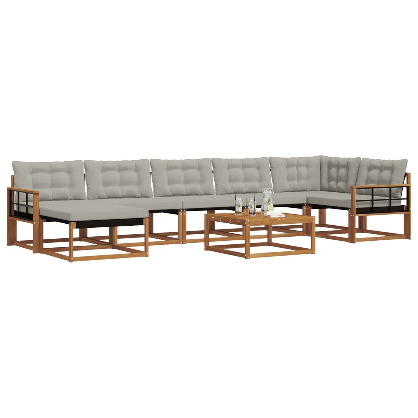 Outdoor-Sofagarnitur mit Kissen 8 pcs Natürlich und Hellgrau