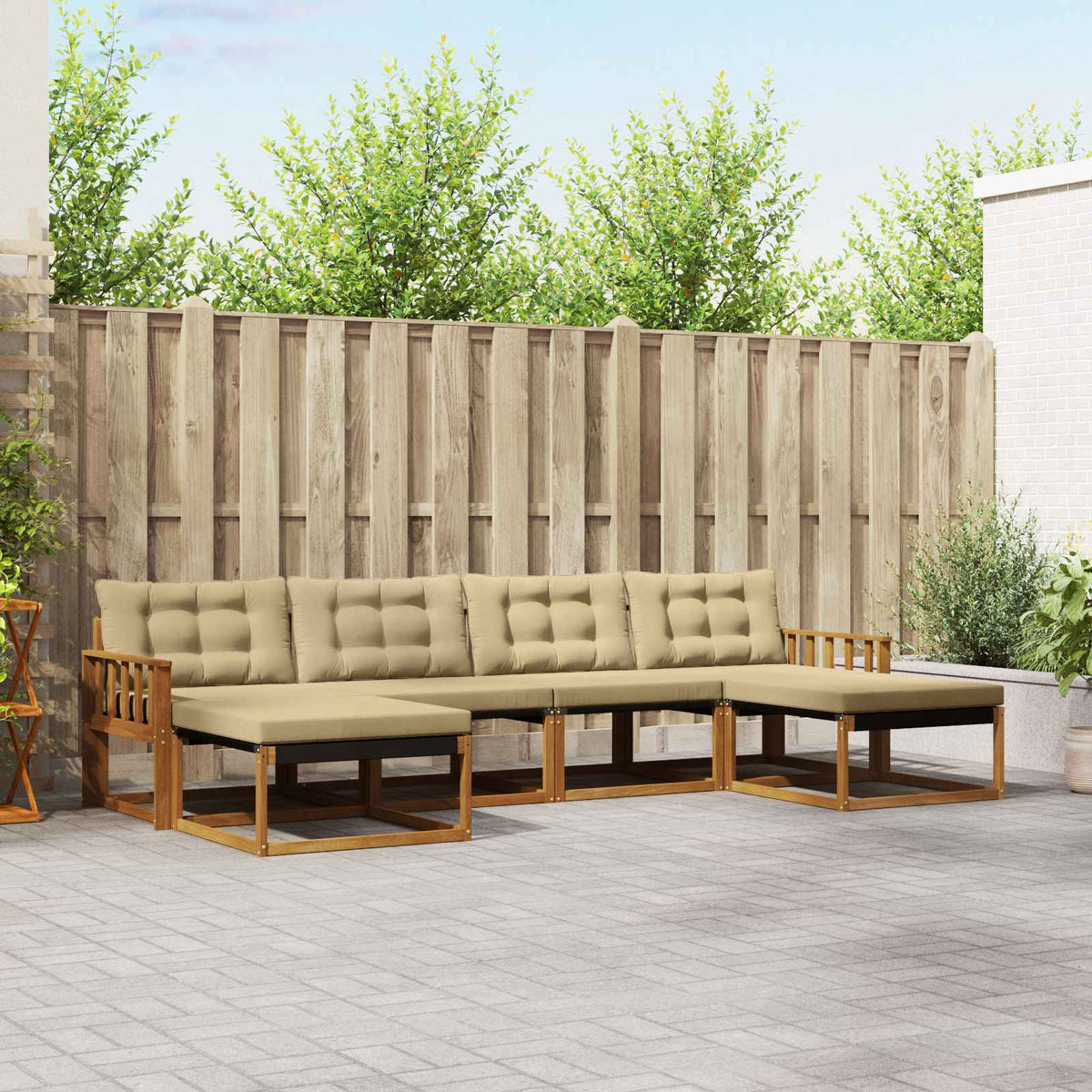 Outdoor-Sofagarnitur 6 stk. Natur und Beige
