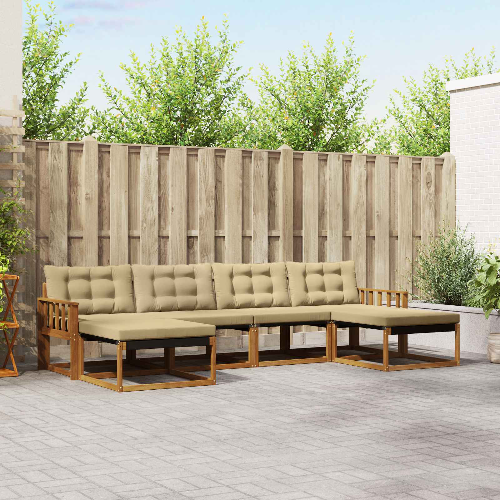 Outdoor-Sofagarnitur mit Kissen 6 pcs Natur und Beige