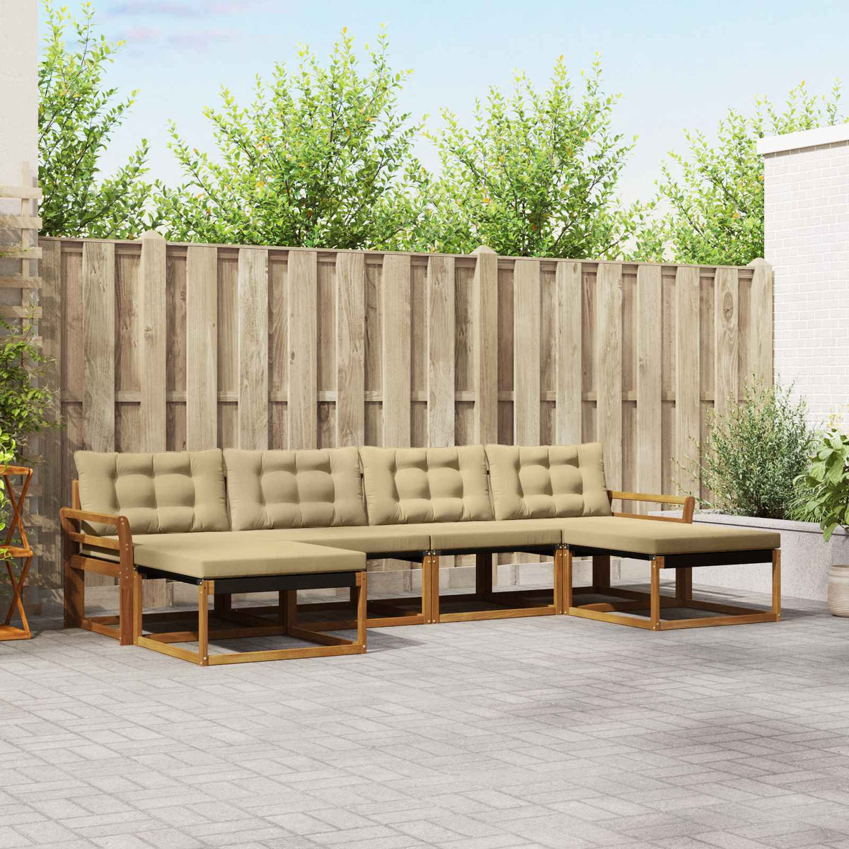 Outdoor-Sofagarnitur 6 stk. Natur und Beige