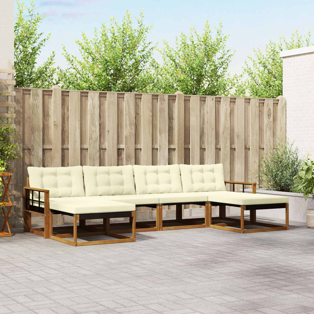 Outdoor-Sofagarnitur 6 stk. Natur und Creme