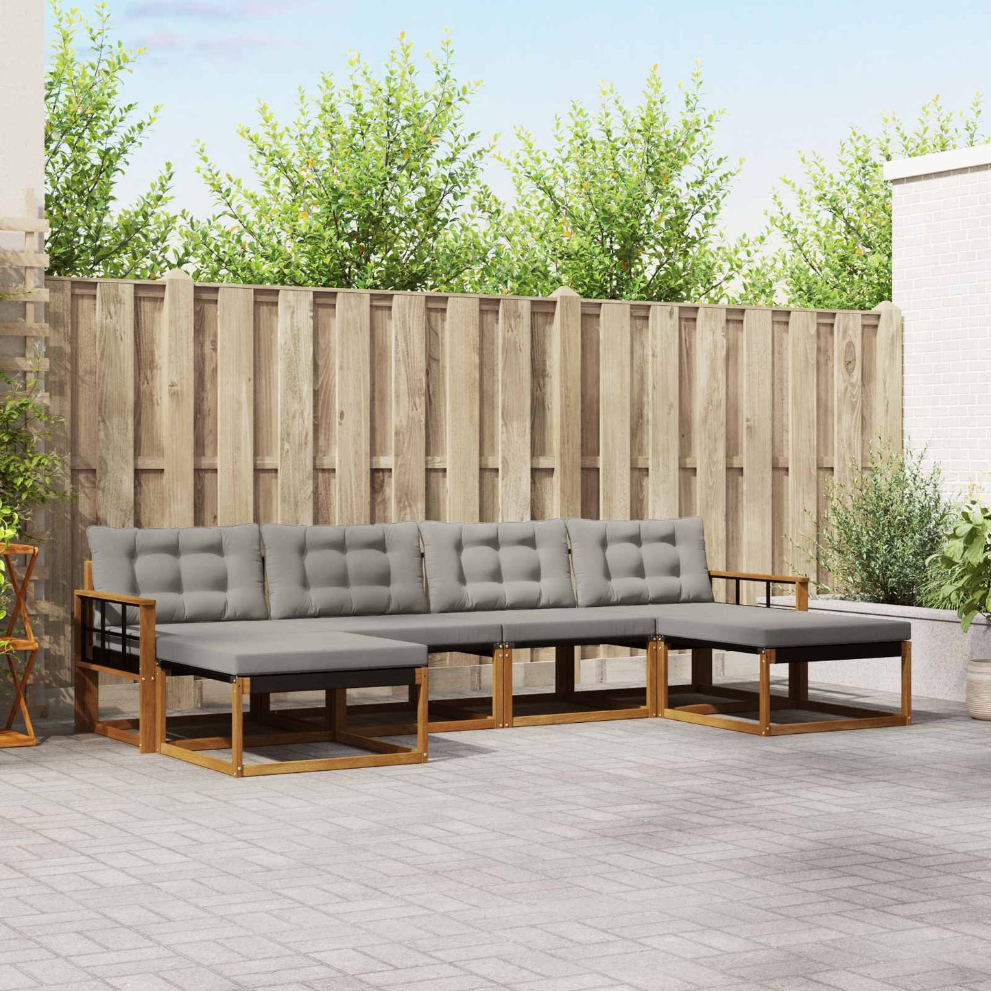 Outdoor-Sofagarnitur mit Kissen 6 pcs Natürlich und Hellgrau