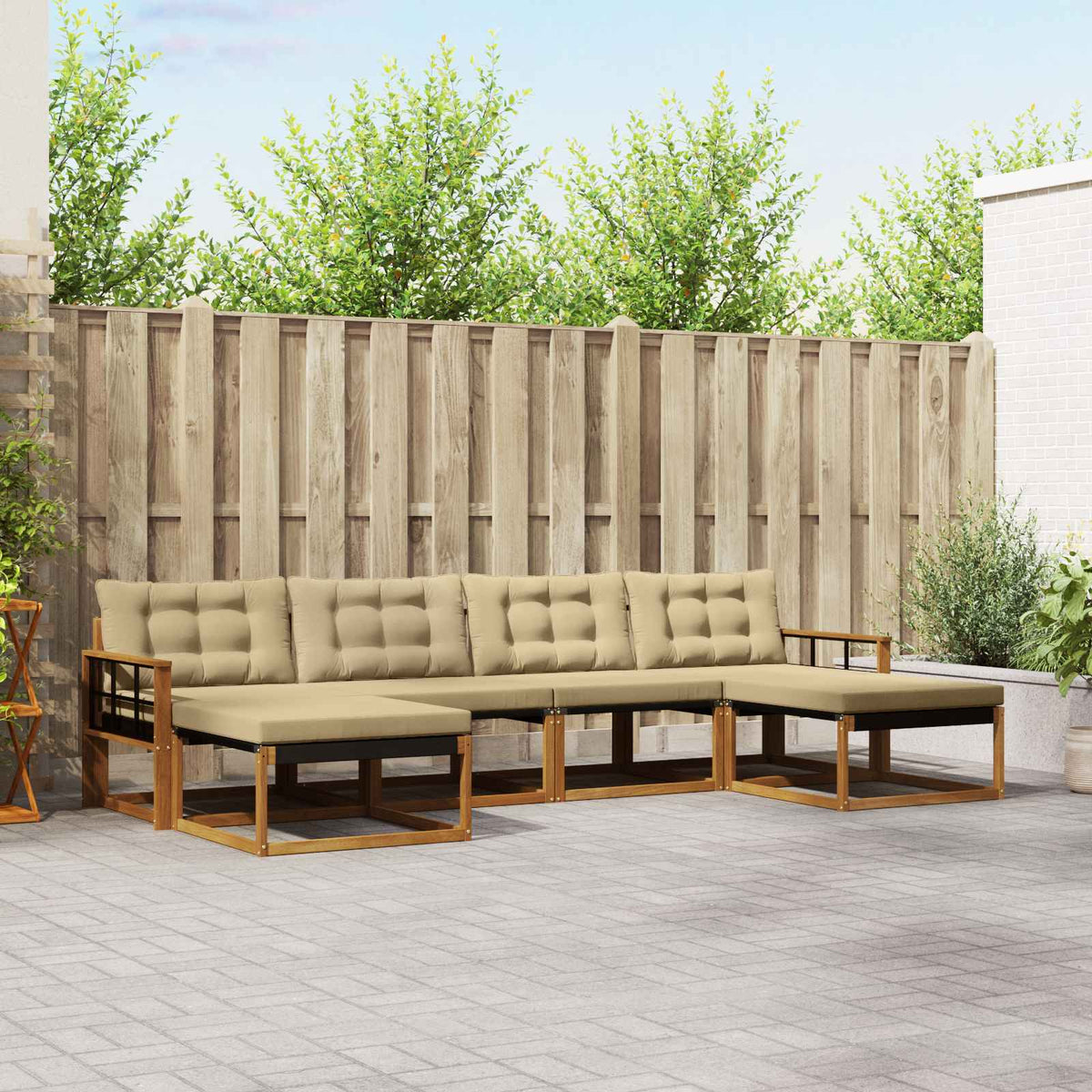 Outdoor-Sofagarnitur 6 stk. Natur und Beige