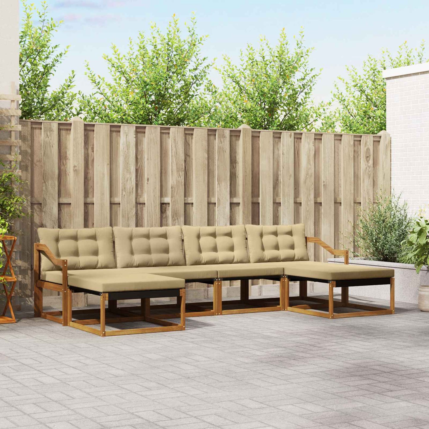 Outdoor-Sofagarnitur mit Kissen 6 pcs Natur und Beige