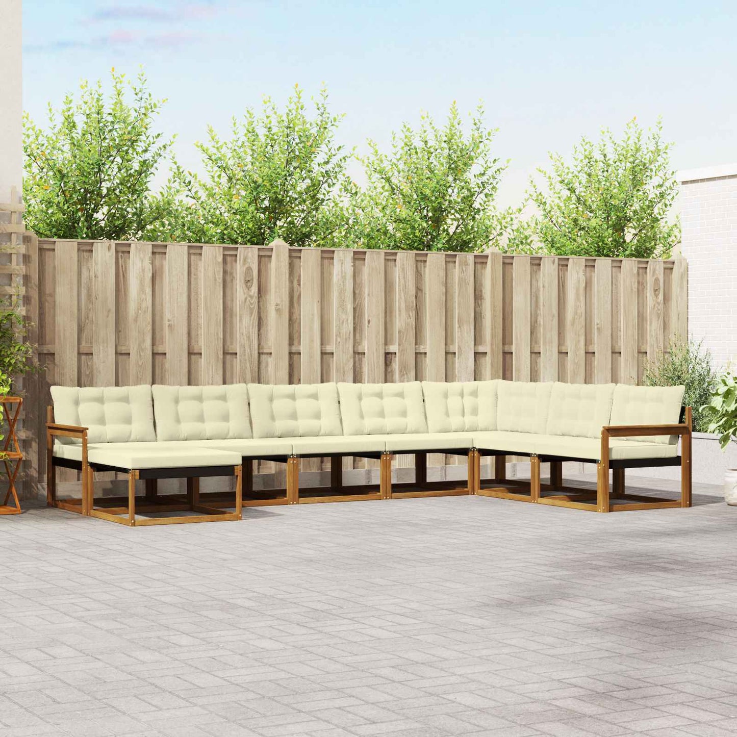 Outdoor-Sofagarnitur 8 stk. Natur und Creme Massivholz Akazie