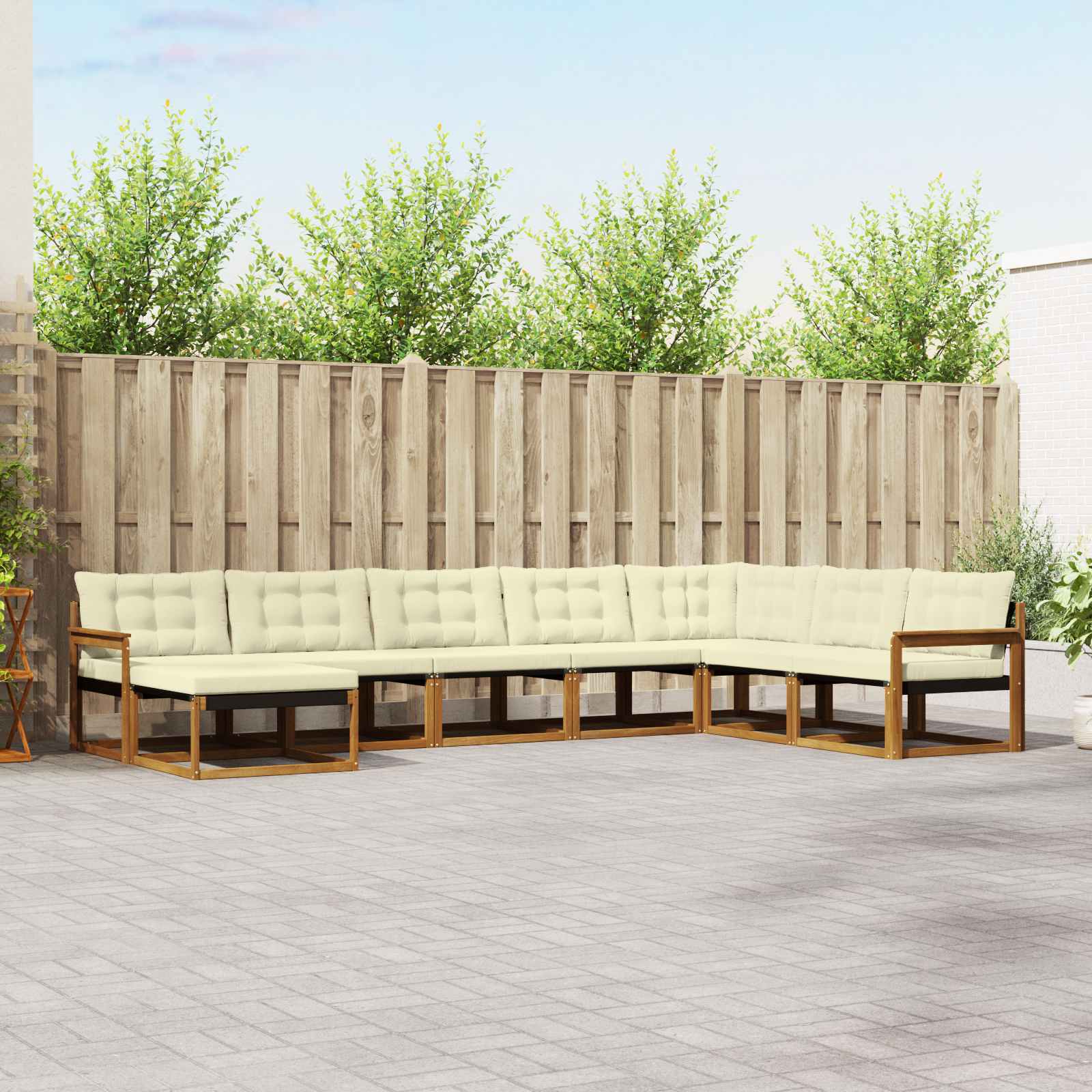 Outdoor-Sofagarnitur 8 stk. Natur und Creme Massivholz Akazie