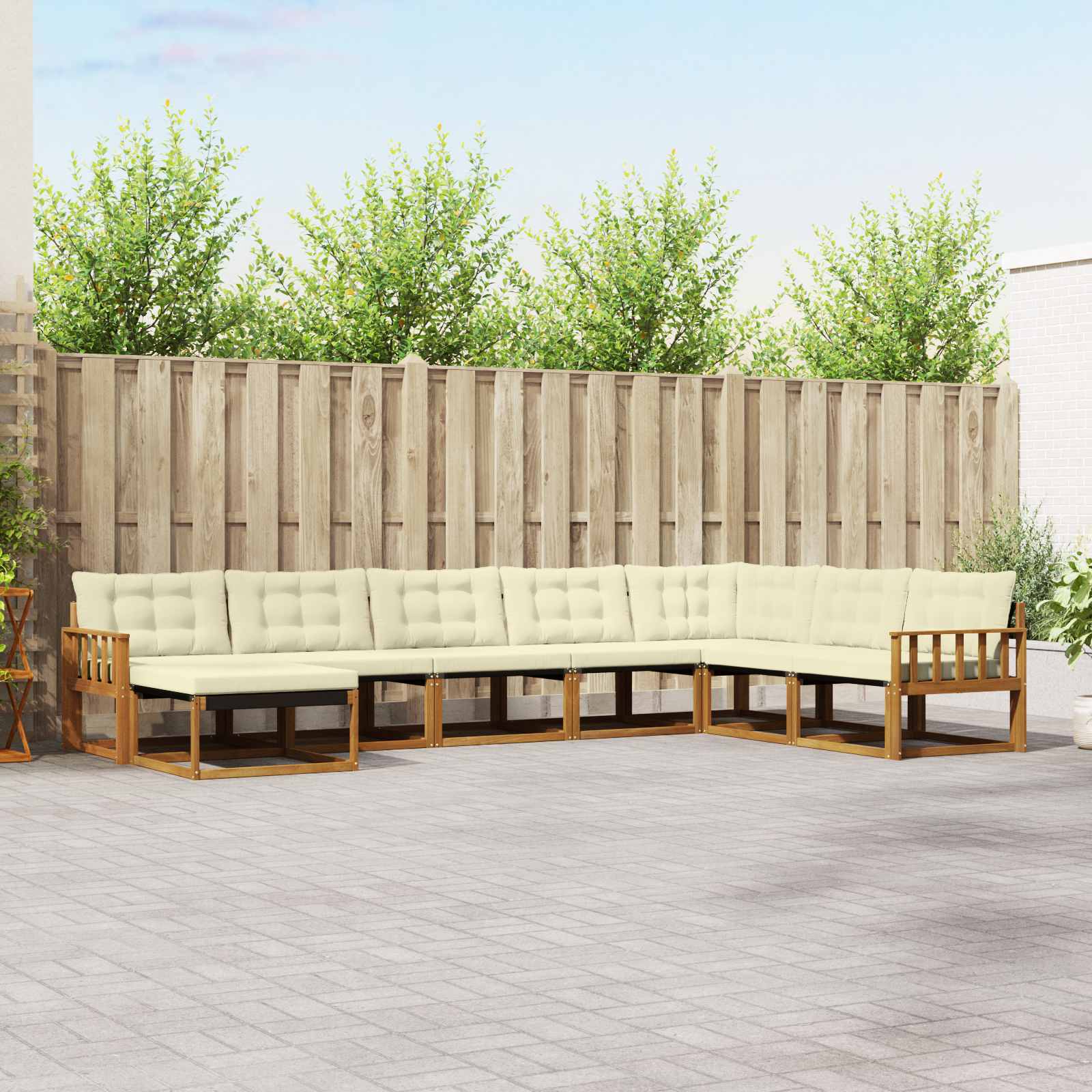 Outdoor-Sofagarnitur 8 stk. Natur und Creme Massivholz Akazie