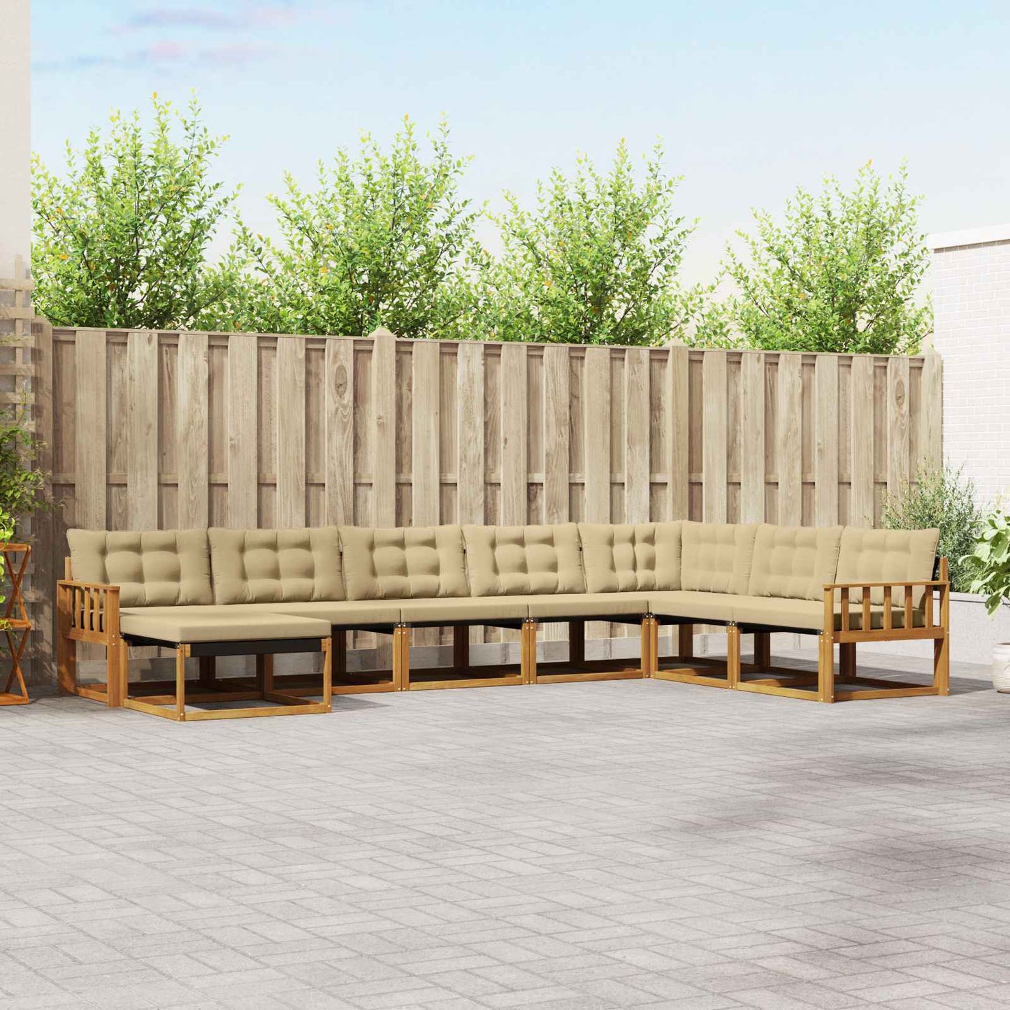 Outdoor-Sofagarnitur 8 stk. Natur und Beige Massivholz Akazie