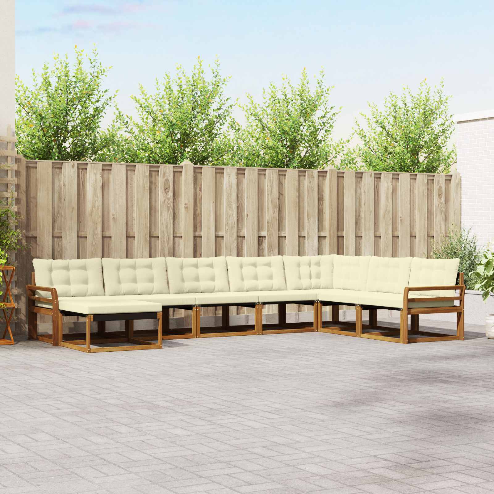 Outdoor-Sofagarnitur 8 stk. Natur und Creme Massivholz Akazie