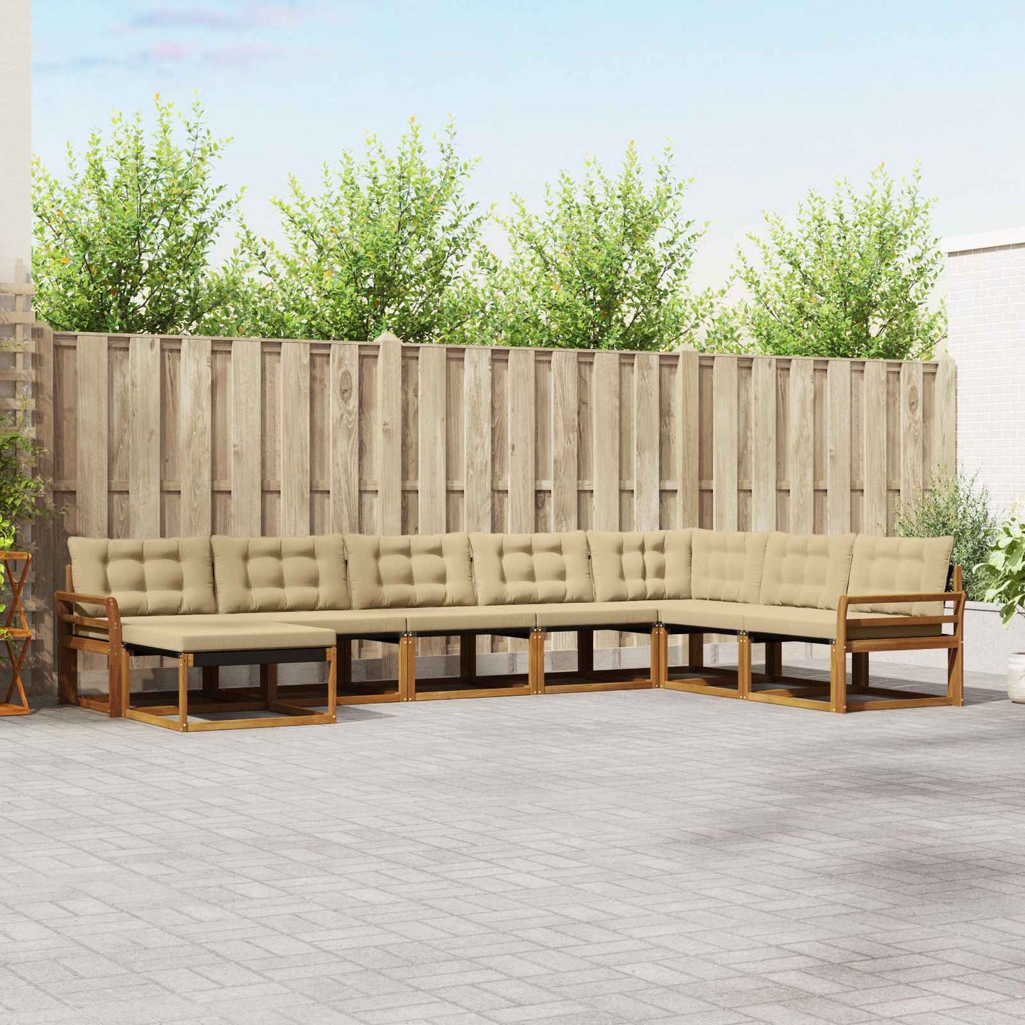 Outdoor-Sofagarnitur 8 stk. Natur und Beige Massivholz Akazie