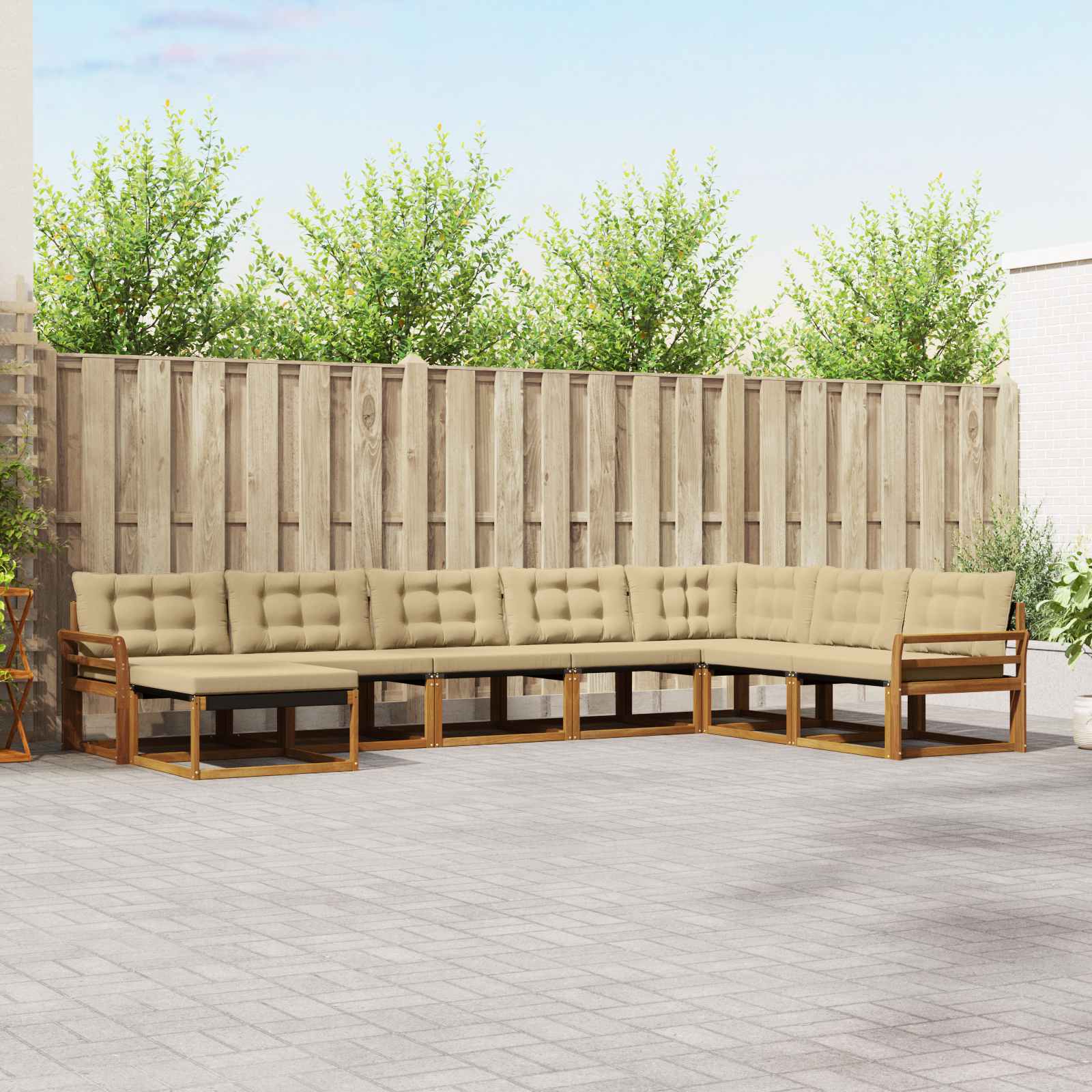 Outdoor-Sofagarnitur 8 stk. Natur und Beige Massivholz Akazie