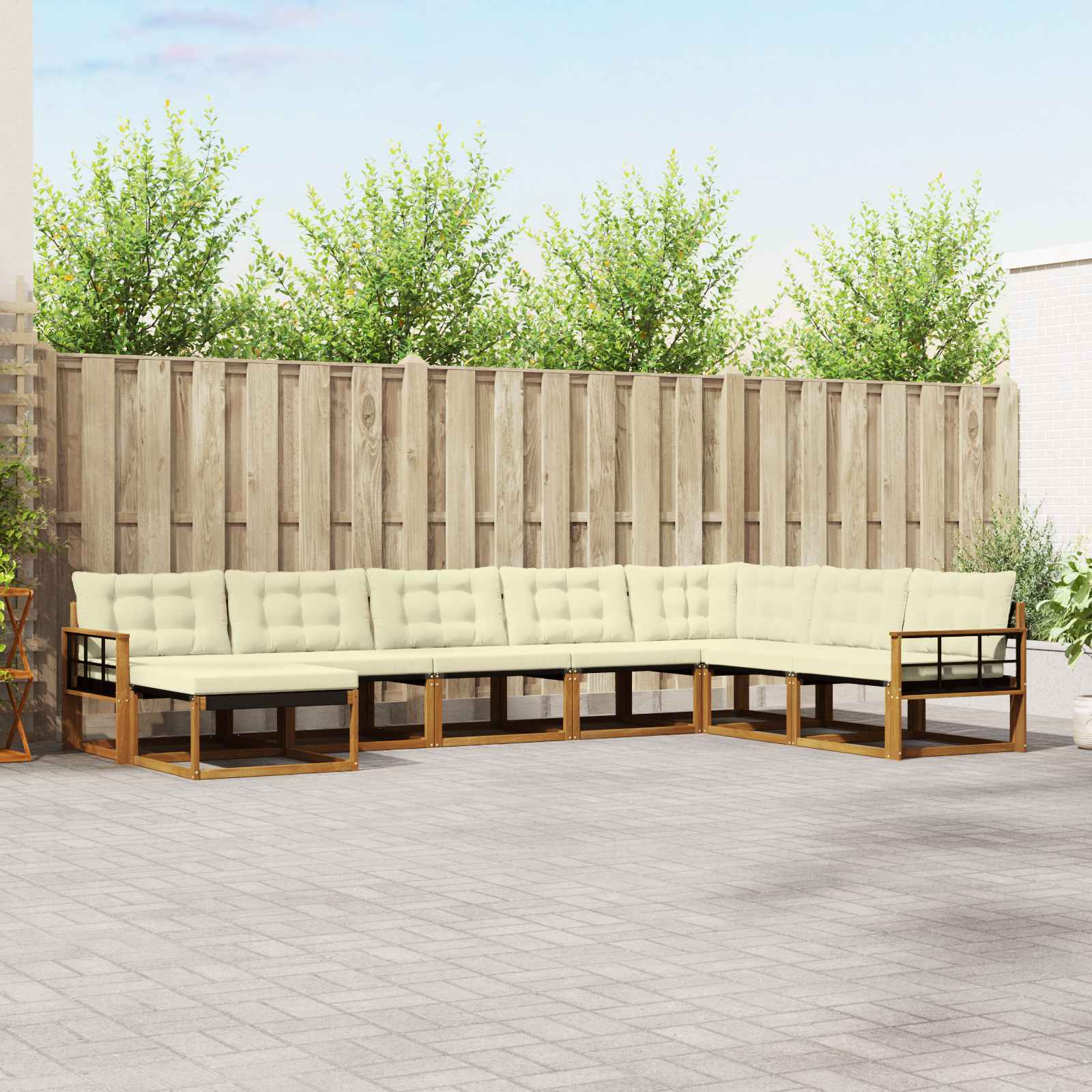 Outdoor-Sofagarnitur 8 stk. Natur und Creme Massivholz Akazie