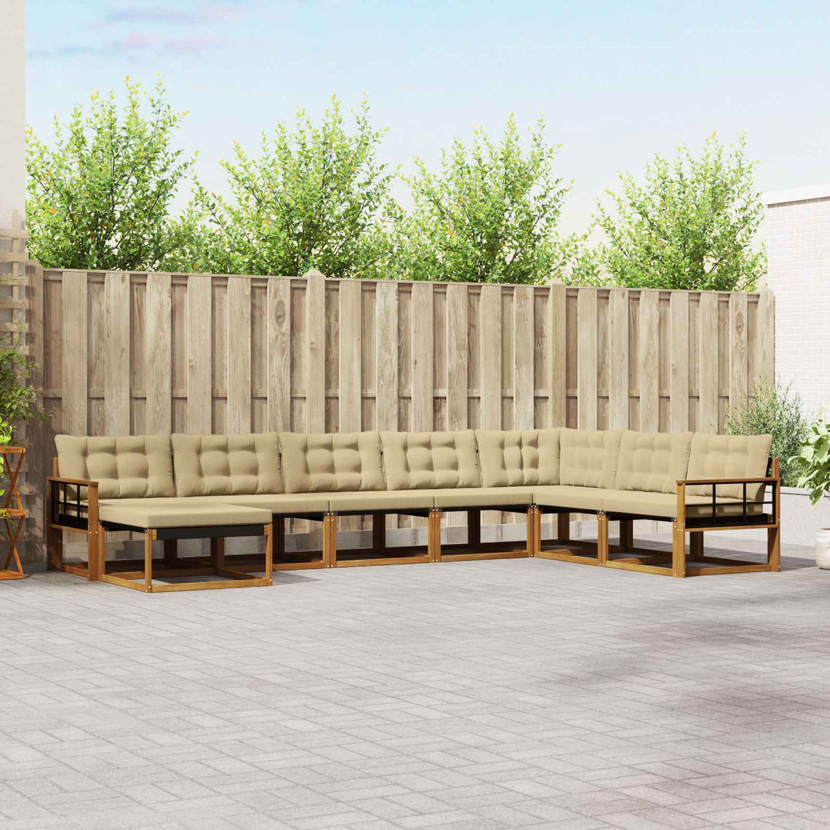 Outdoor-Sofagarnitur 8 stk. Natur und Beige Massivholz Akazie