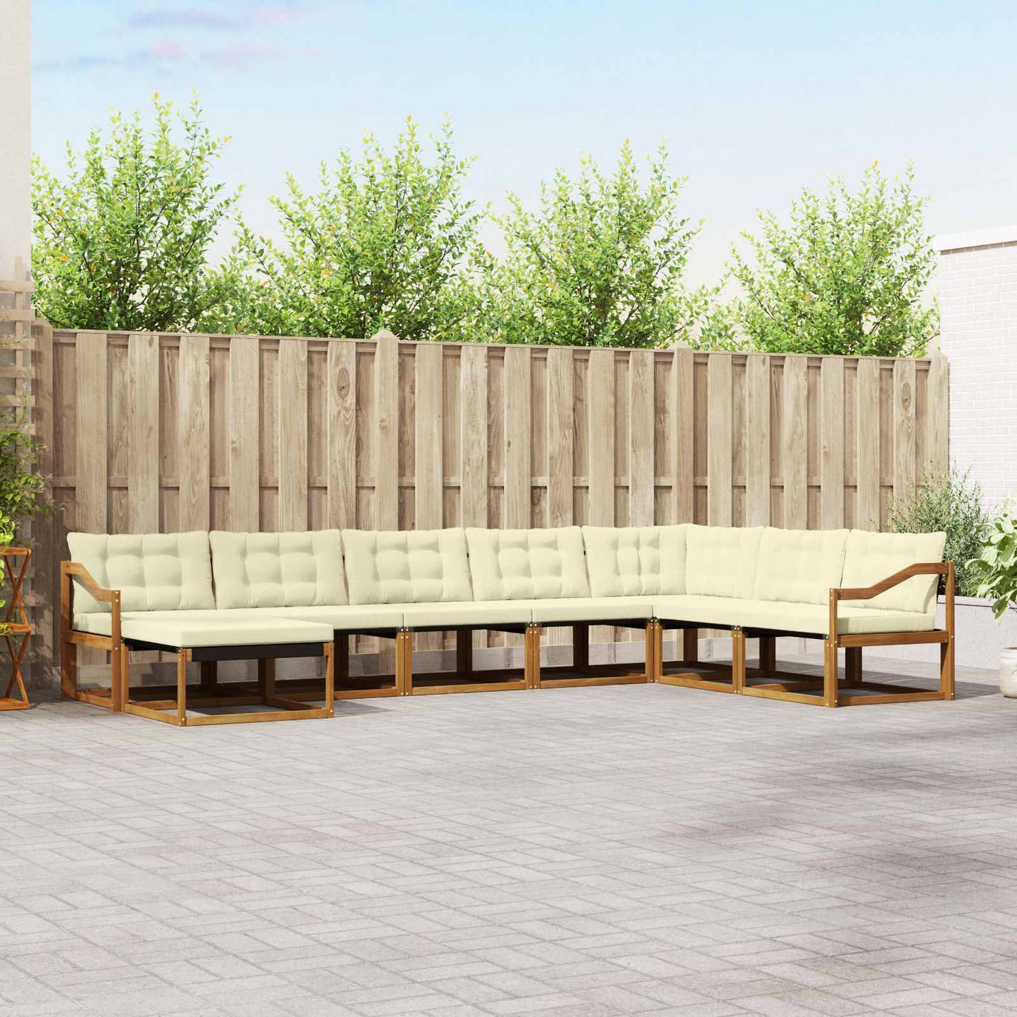 Outdoor-Sofagarnitur 8 stk. Natur und Creme Massivholz Akazie
