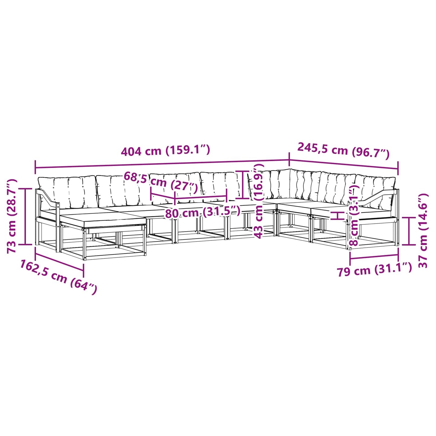 Outdoor-Sofagarnitur 8 stk. Natur und Creme Massivholz Akazie