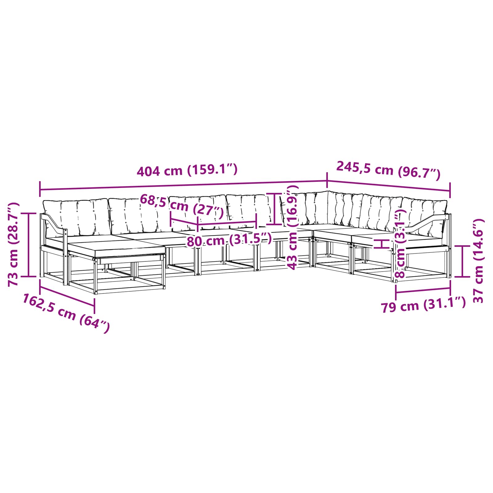 Outdoor-Sofagarnitur 8 stk. Natur und Creme Massivholz Akazie