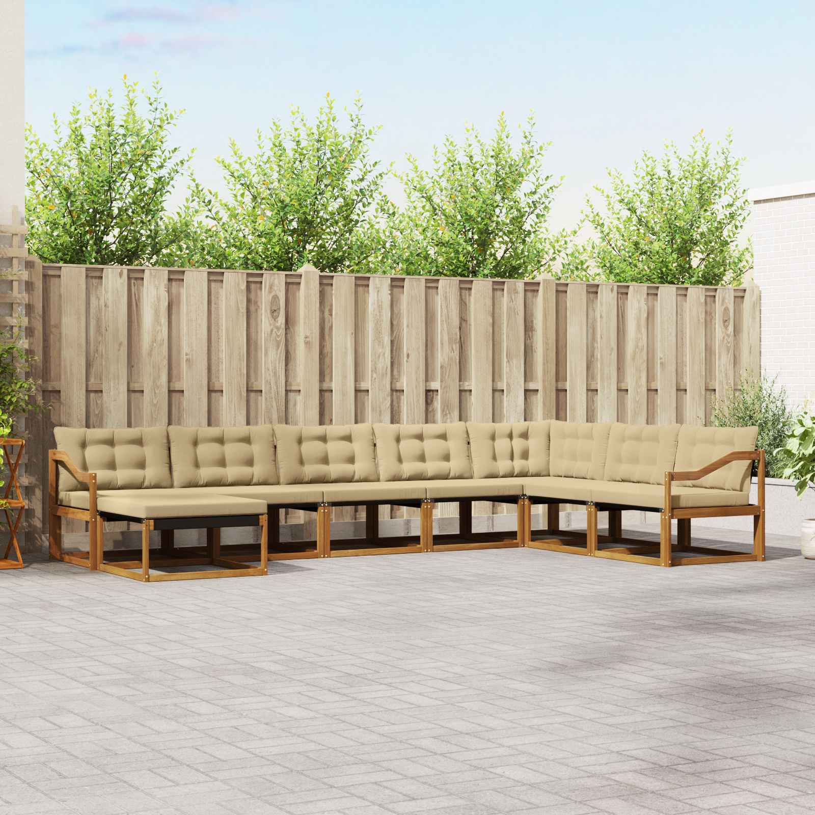 Outdoor-Sofagarnitur 8 stk. Natur und Beige Massivholz Akazie