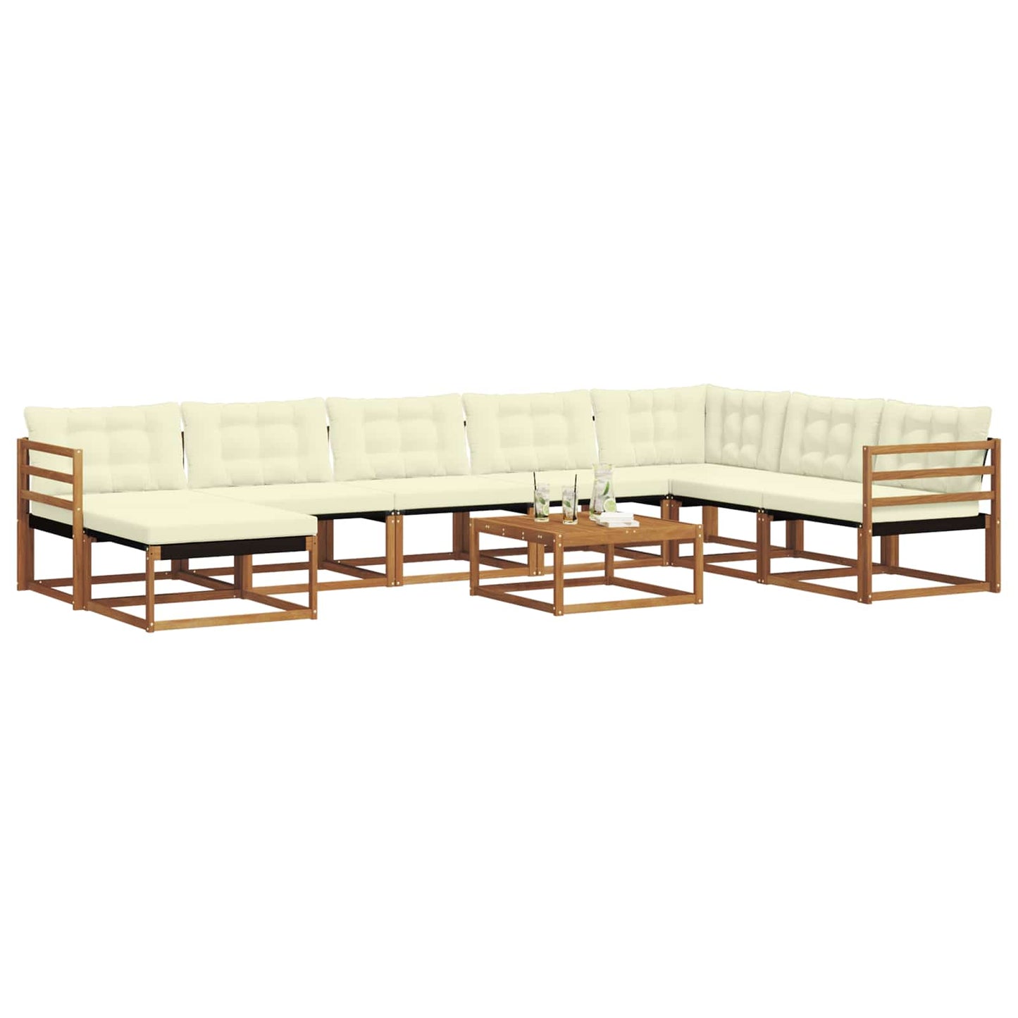 Outdoor-Sofagarnitur 9 pcs Natur und Creme Massivholz Akazie