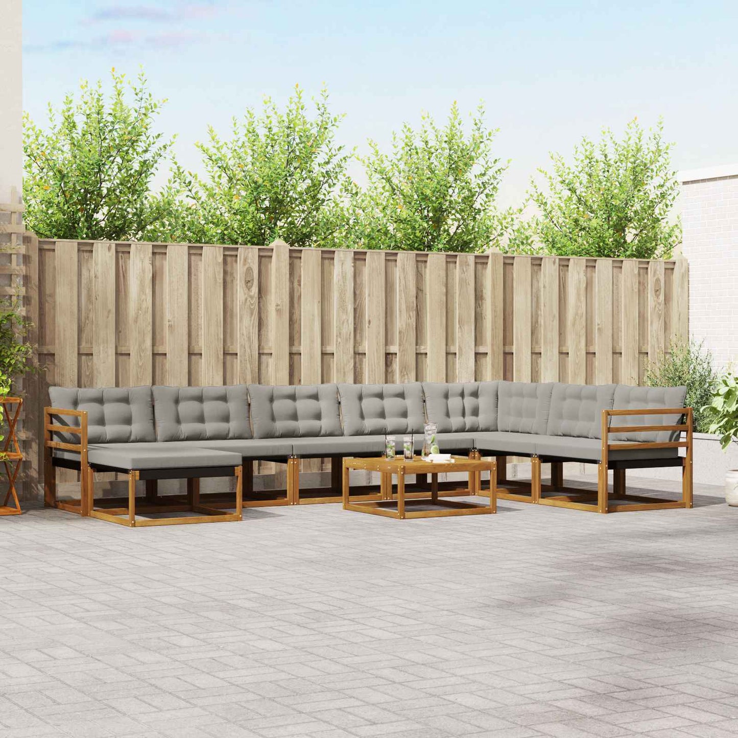 Outdoor-Sofagarnitur mit Kissen 9 pcs Natürlich und Hellgrau