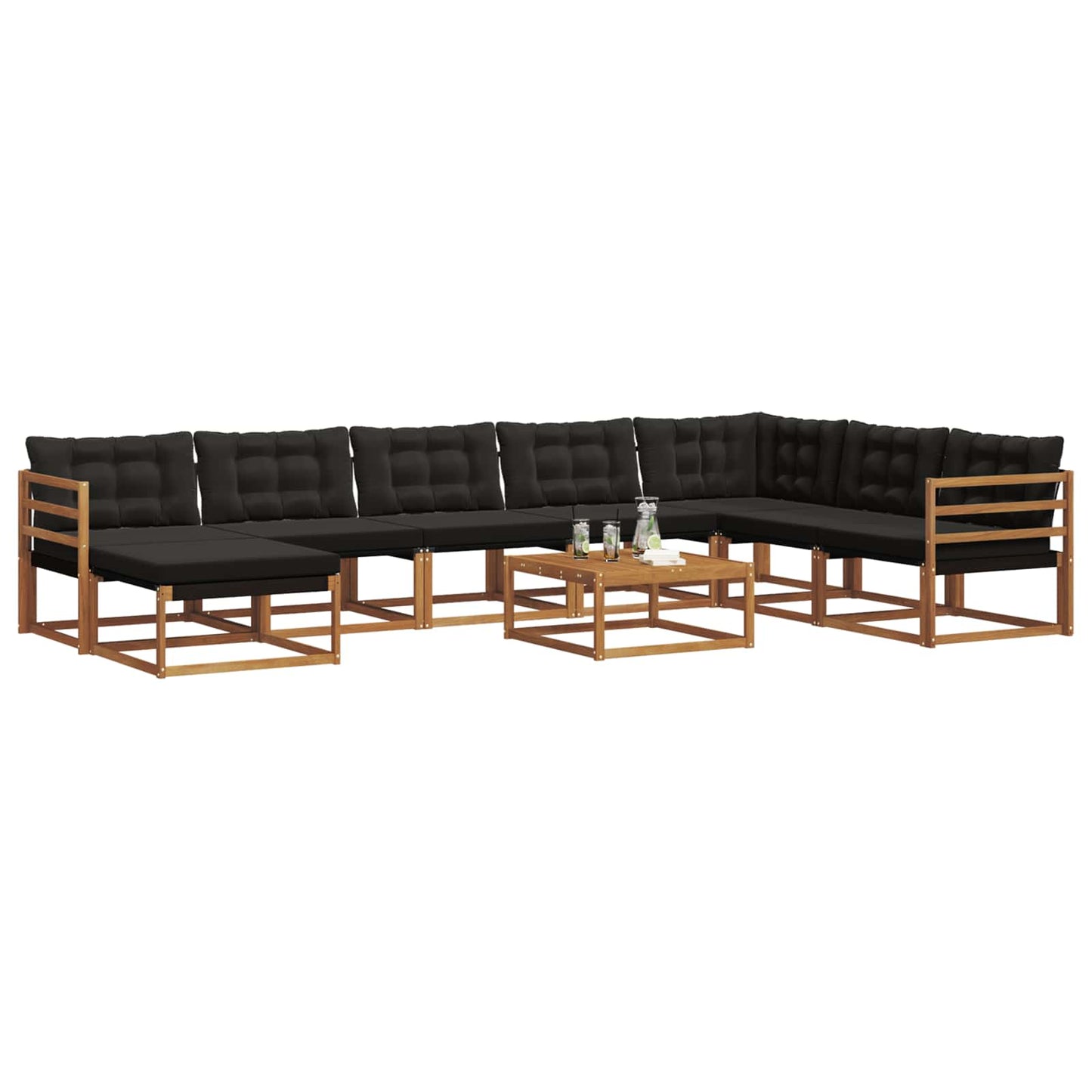 Outdoor-Sofagarnitur mit Kissen 9 pcs Natürlich und Schwarz