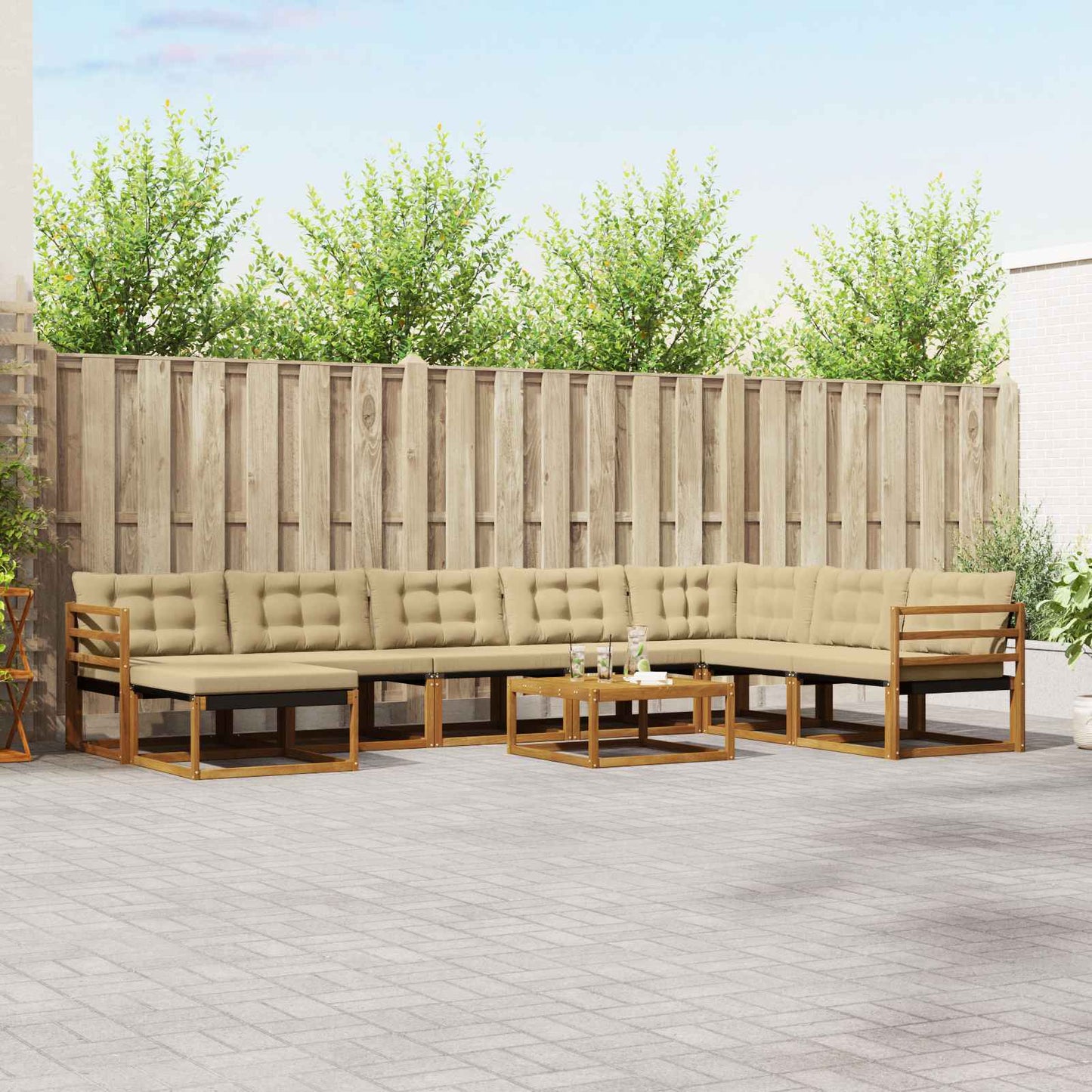 Outdoor-Sofagarnitur 9 pcs Natur und Beige Massivholz Akazie